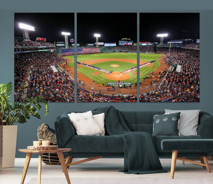 Fenway Park Postseason Triple Canvas Wall Art - Boston Red Sox Historic Game