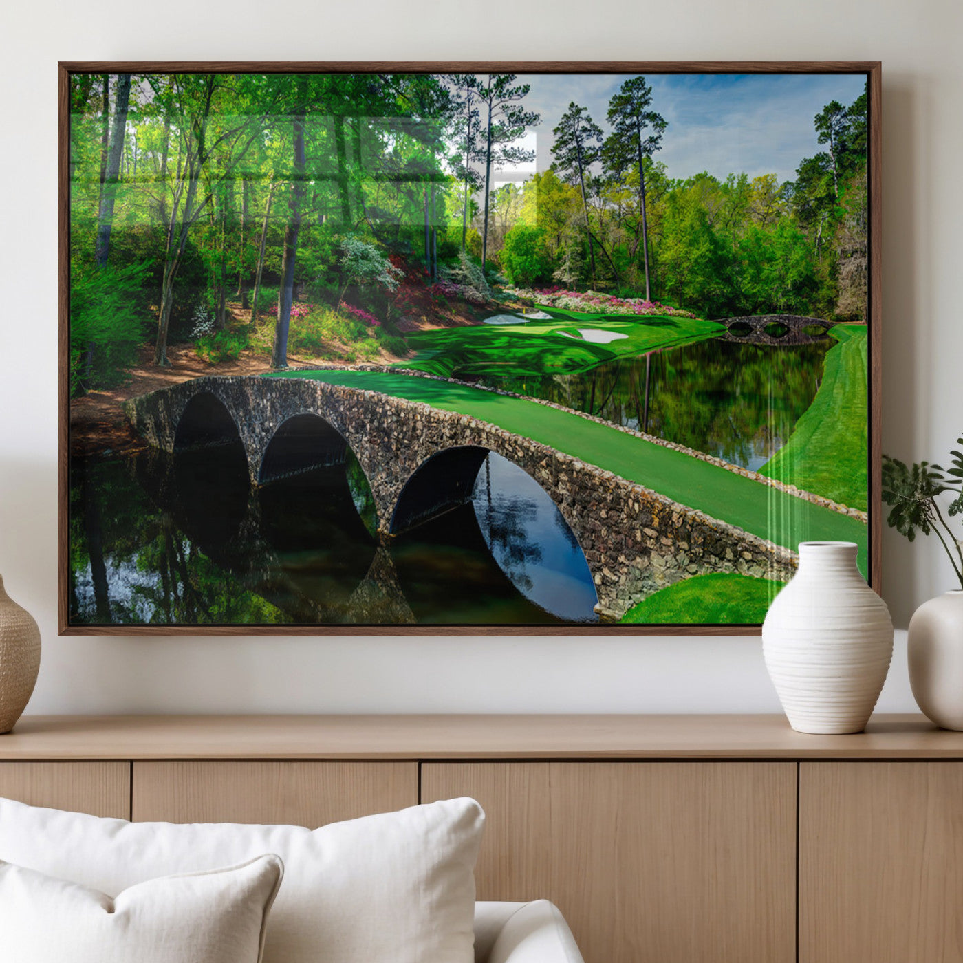 MGV-FP-36X24-3P - Augusta National Golf Club Wall Art - Panoramic Bridge & Lush Greenery – Premium Framed,