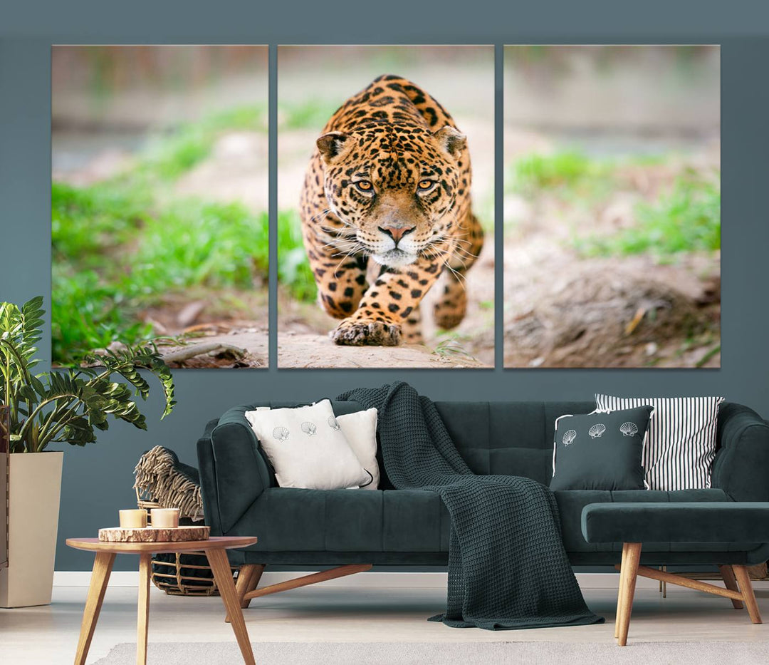 Leopard on the Prowl - Stunning Large Framed Canvas Wall Art for Living Room, Bedroom, or Office Décor, Vibrant Wildlife Print, Ready to Hang