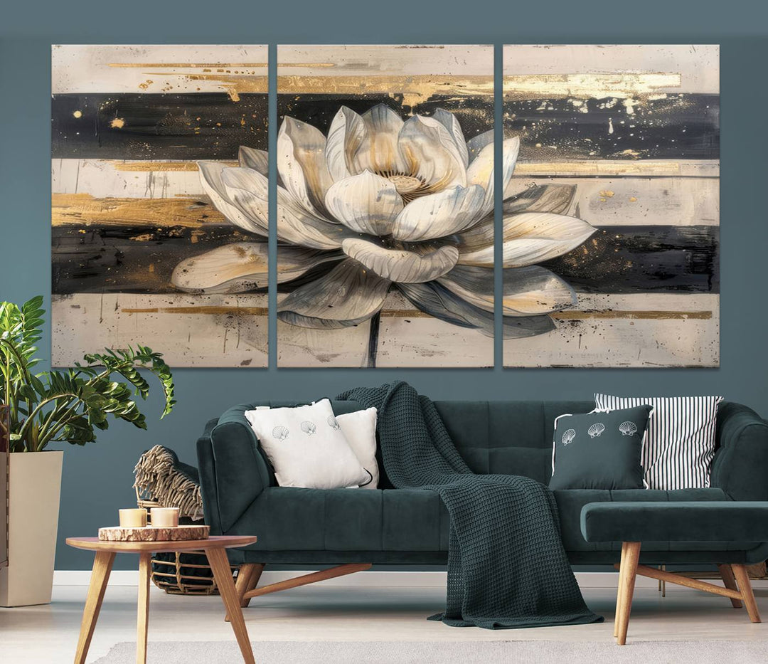 Abstract Lotus Flower Wall Art Canvas Print, Meditation Yoga Room Wall Art