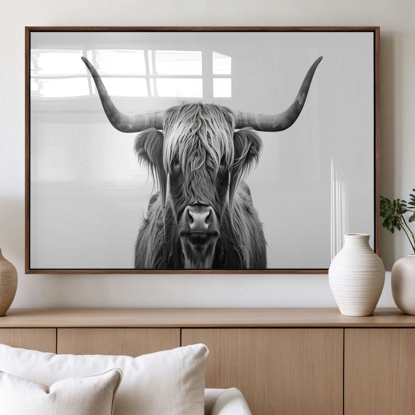 MGV-FP-36X24-3P - Highland Wall Art Canvas Print – Minimalist Black and White Farmhouse Décor, Ready to Hang