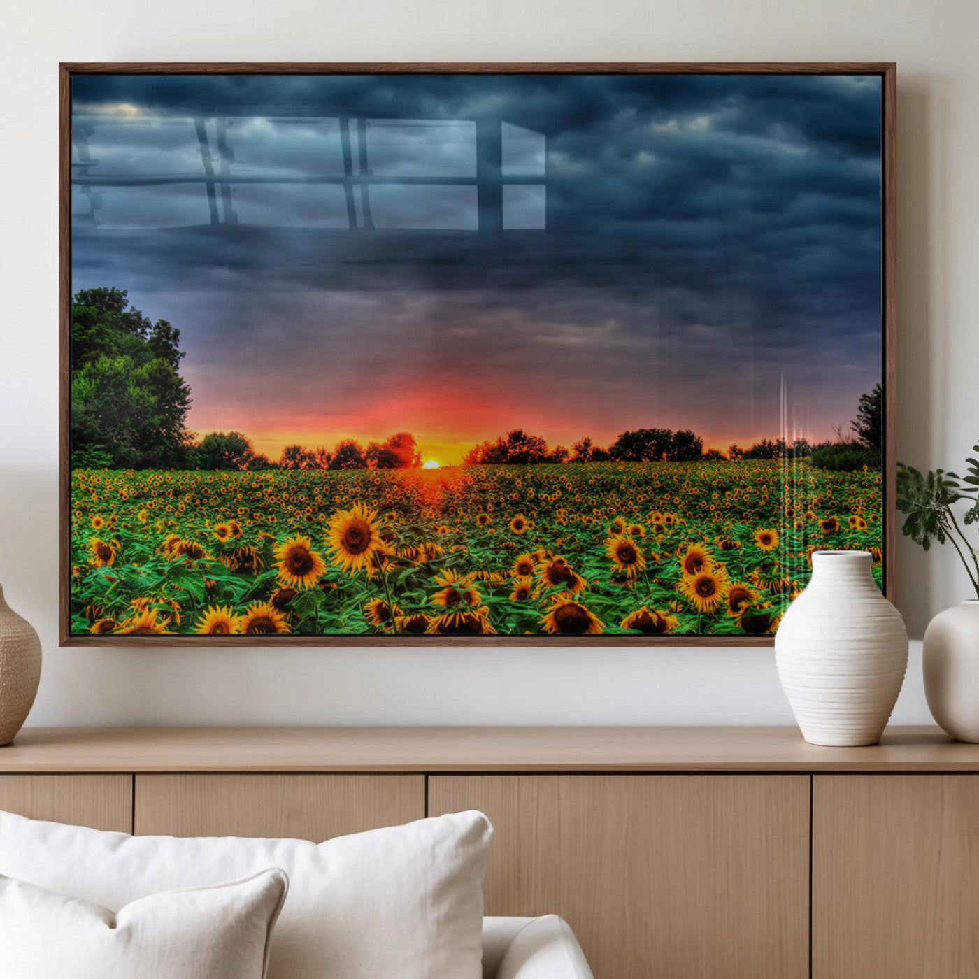 MGV-FP-36X24-3P - Golden Sunflower Field at Sunset – Breathtaking Sky and Vibrant Flowers, Ready to Hang Wall Art