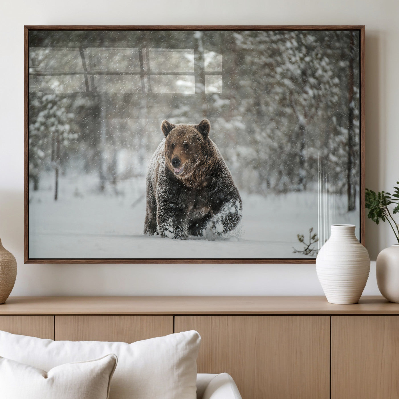 MGV-FP-36X24-3P - Wall Art Canvas Print – Grizzly Bear in Snowy Forest Powerful Presence Snowy Wilderness Wild Beauty