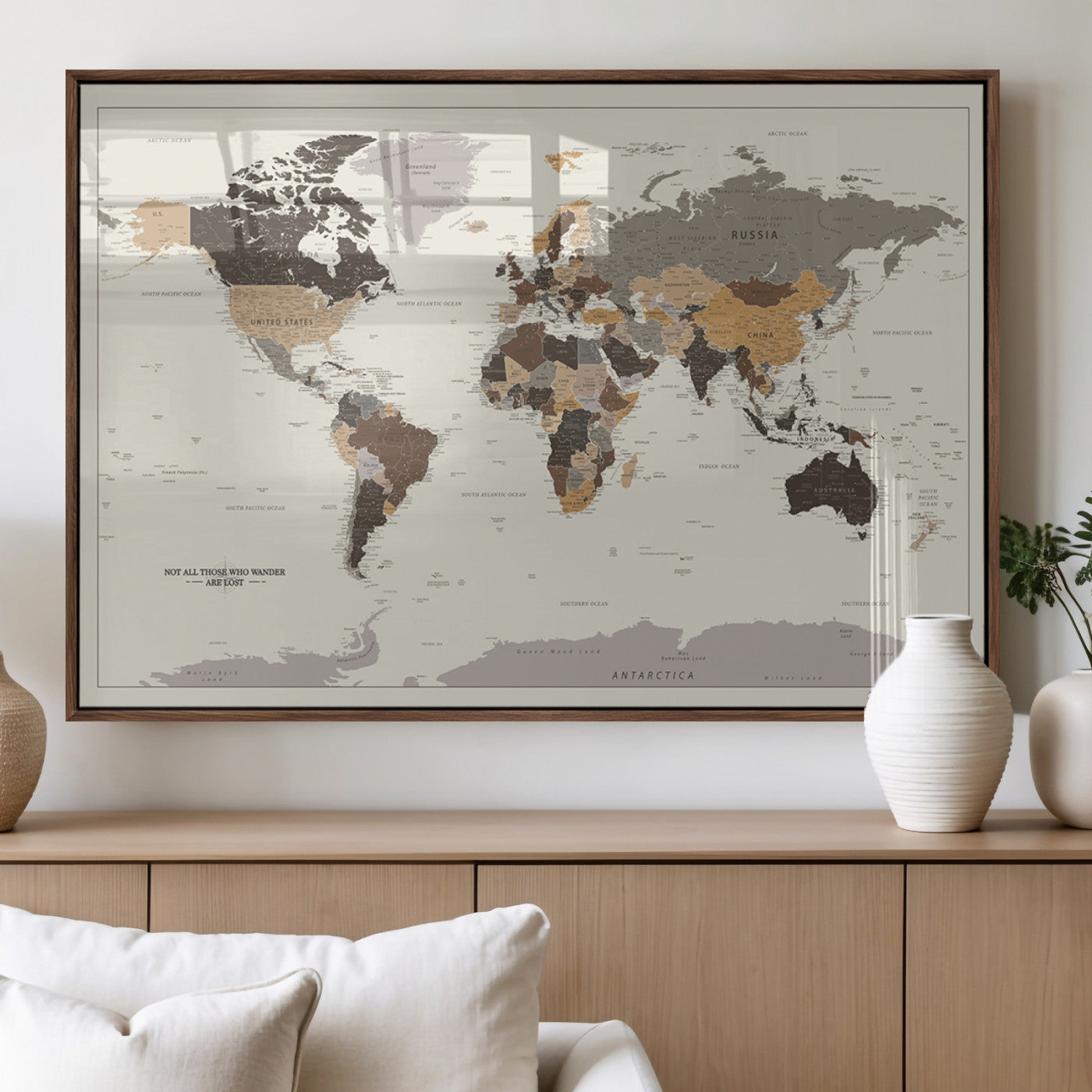 MGV-FP-36X24-3P - Push Pin World Map Canvas Print – Framed Wall Art for Couples to Track Their Travels – Anniversary