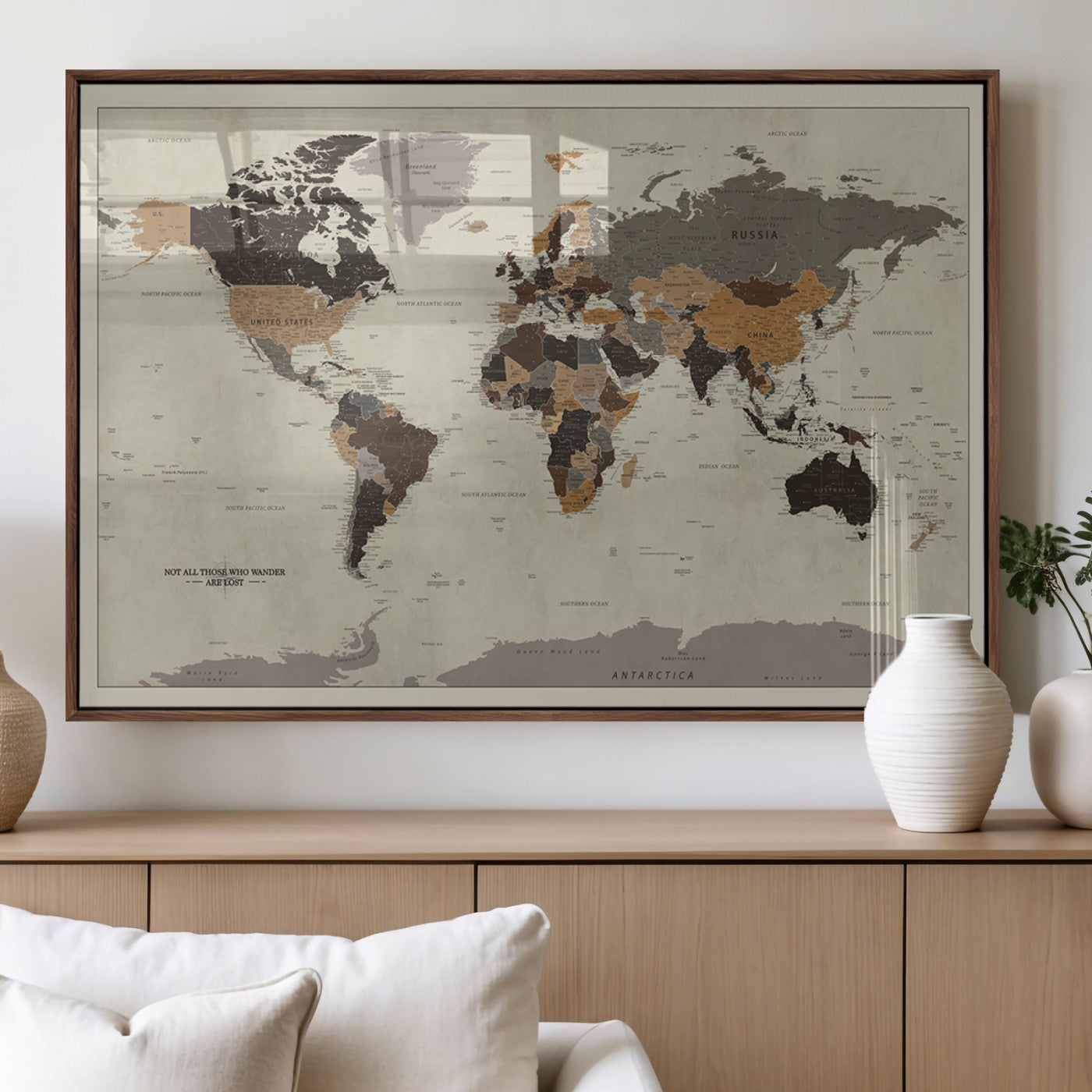 MGV-FP-36X24-3P - Push Pin World Map Canvas Print – Framed Wall Art for Couples to Track Their Travels – Anniversary