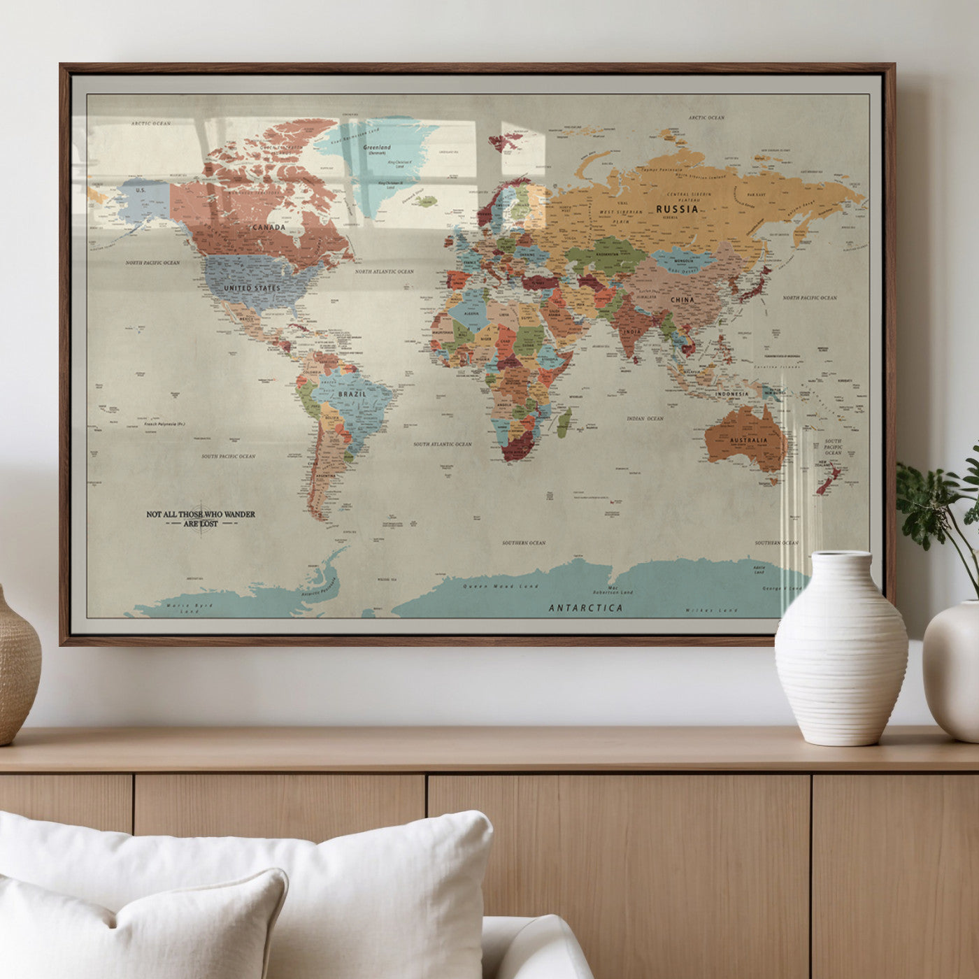 MGV-FP-36X24-3P - Push Pin World Map Canvas Print – Framed Wall Art for Couples to Track Their Travels – Anniversary