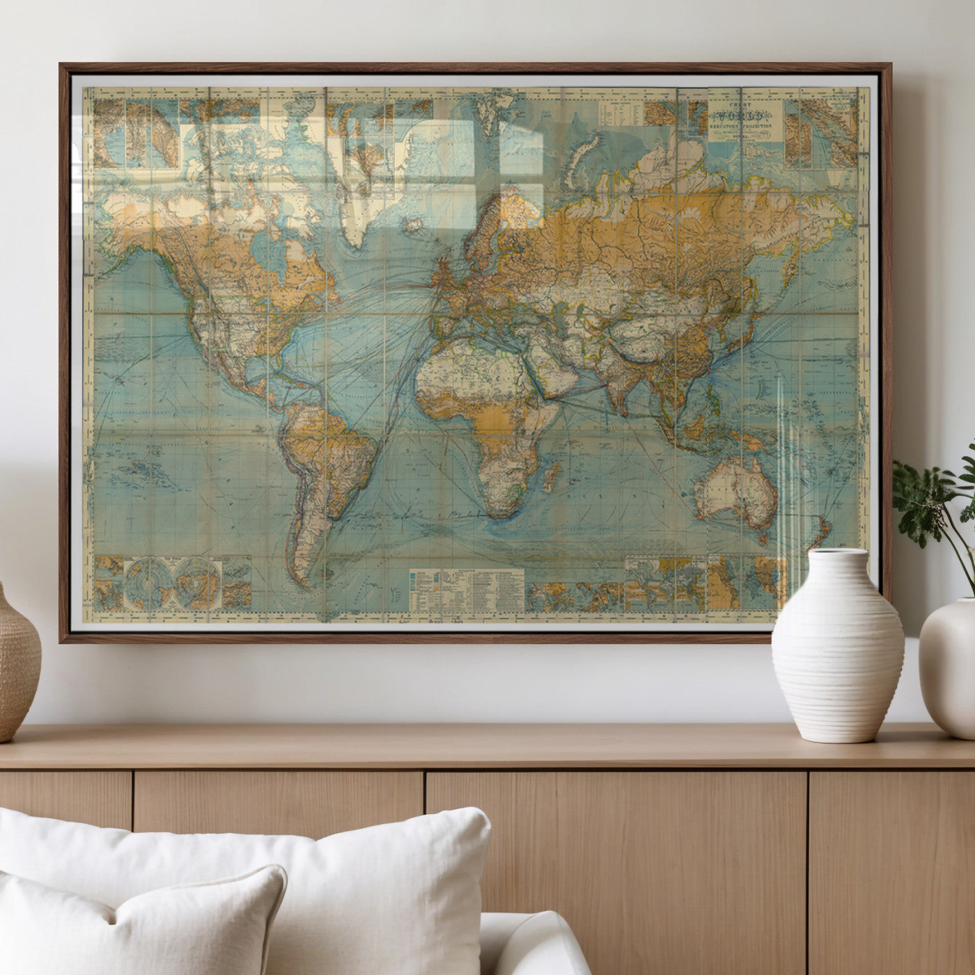 MGV-FP-60X30-3P - Push Pin World Map Canvas Print – Framed Wall Art for Couples to Track Their Travels – Anniversary