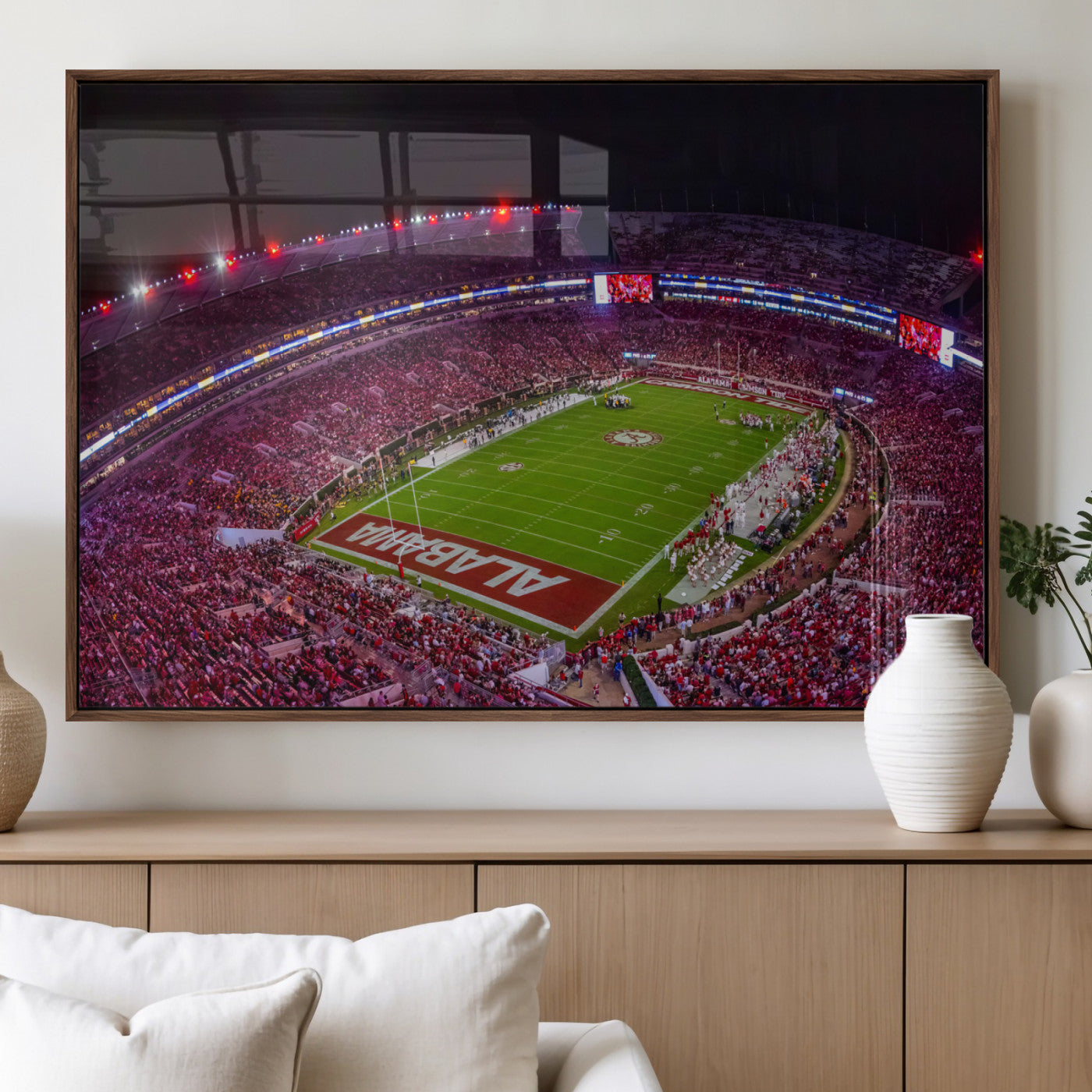 MGV-FP-60X30-3P - Bryant-Denny Stadium Night Game Triple Canvas Wall Art - Alabama Crimson Tide Football Match