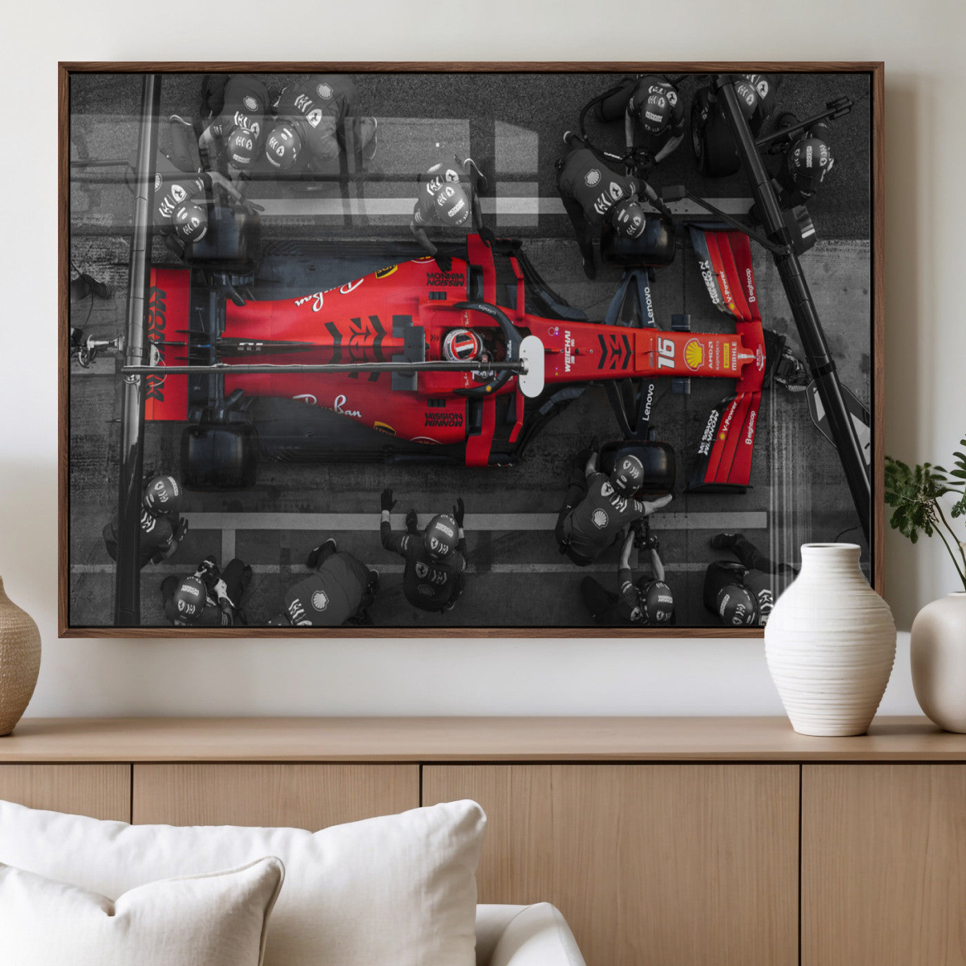 MGV-FP-60X30-3P - Ferrari Pit Stop Canvas Wall Art – Precision and Speed Captured in Bold Motorsport Imagery – Ready