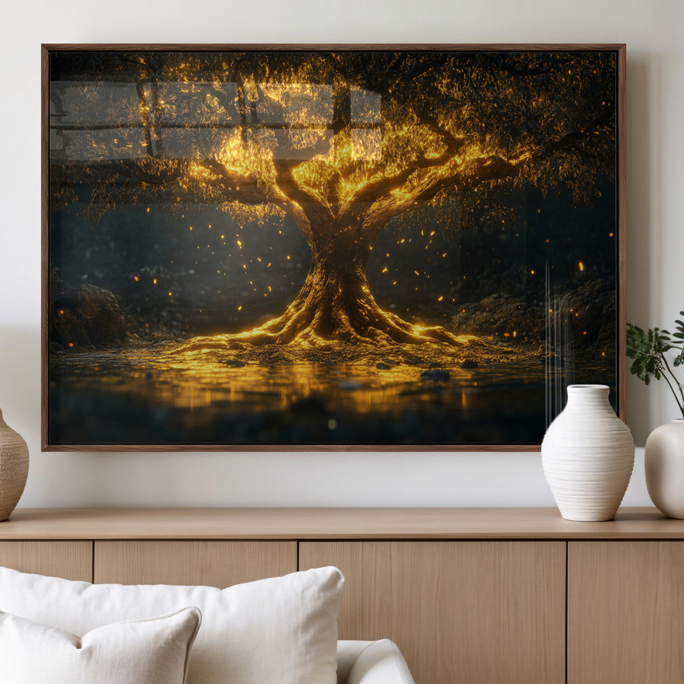 MGV-FP-36X24-3P - Golden Tree of Life Canvas Wall Art Print - Majestic Glowing Tree Wall Art Print