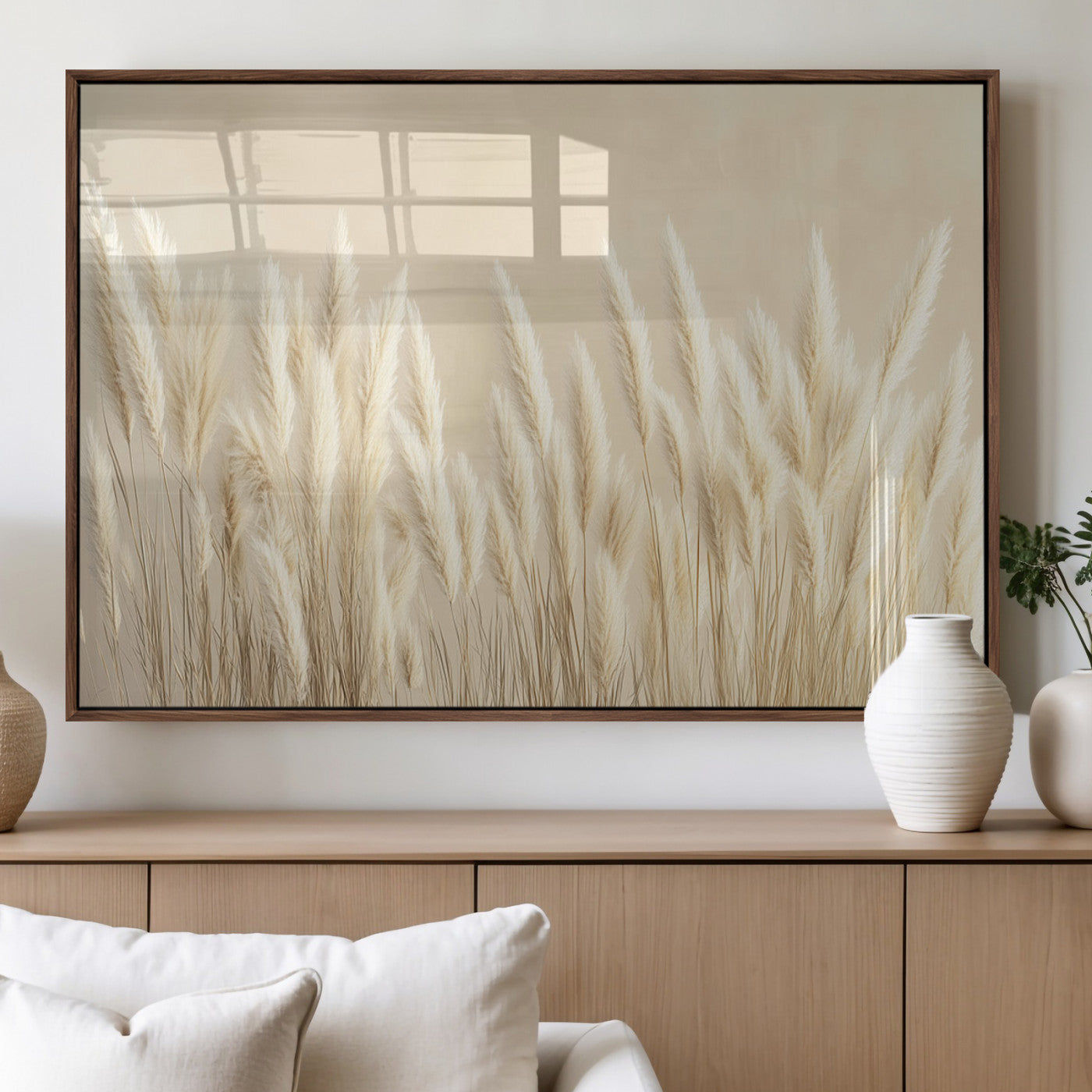 MGV-FP-60X30-3P - Grass Wall Art Print - Elegant Neutral Decor for Living Room, Boho Minimalist Artwork, Ready to Hang