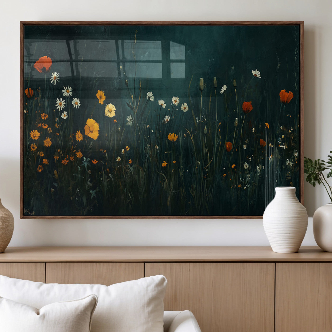 MGV-FP-60X30-3P - Framed Wildflower Field Wall Art, Framed Vintage Botanical Landscape Sign, Floral Decor, Modern