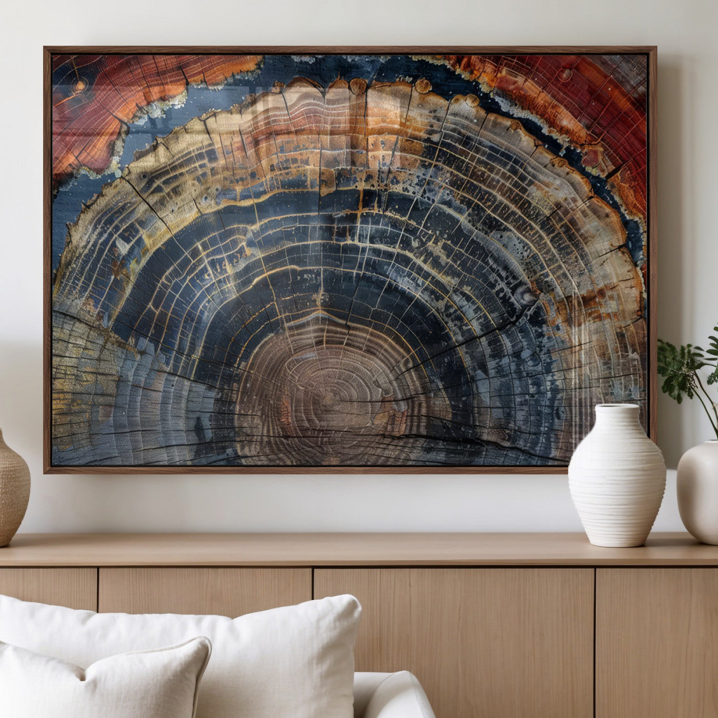 MGV-FP-60X30-3P - Abstract Tree Ring Wall Art, Colorful Framed Tree Ring Wall Decor, Minimalist Home Canvas Art,