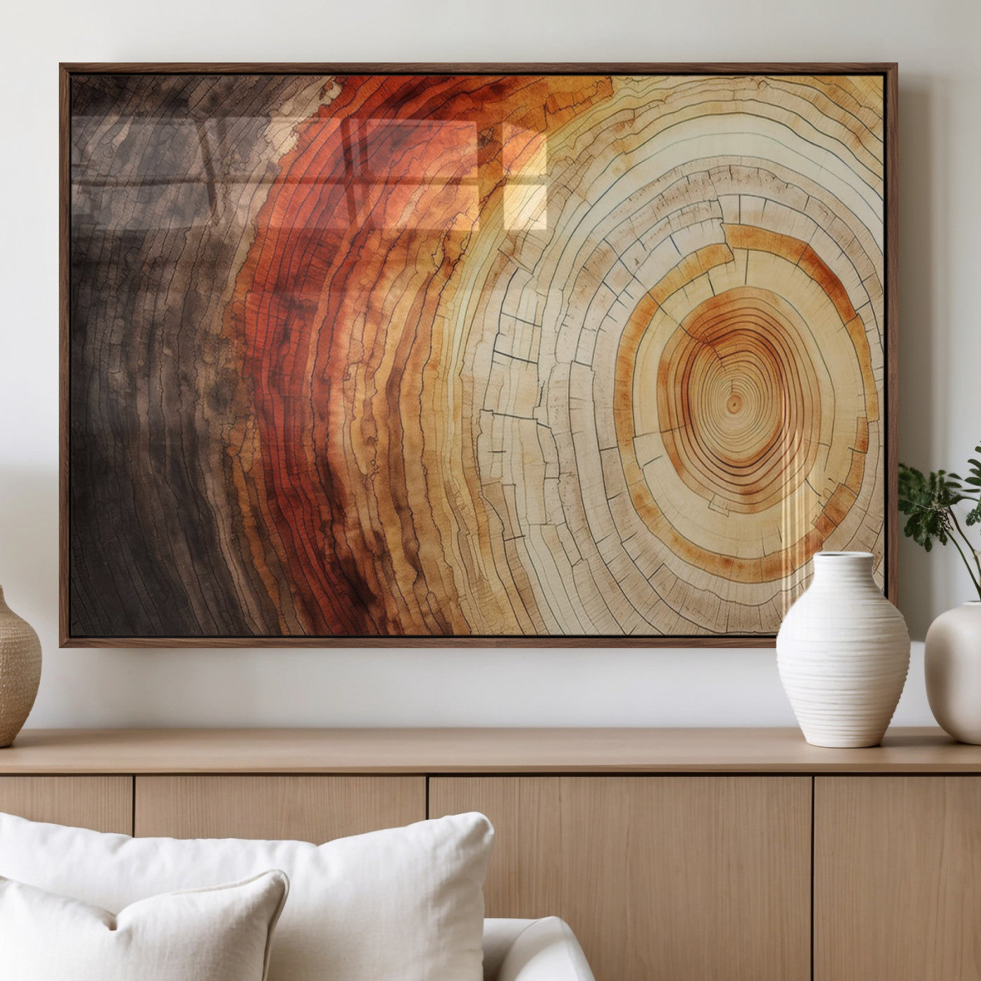 MGV-FP-60X30-3P - Tree Ring Print on Canvas Wall Art, Tree Stump Print, Wood Wall Art Living Room, Abstract Natural