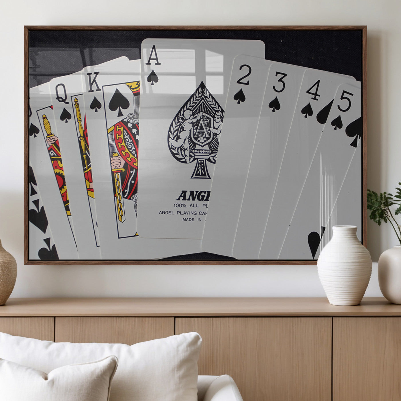 MGV-FP-60X30-3P - Poker Wall Art - Playing Cards Canvas Wall Art Print - Ace of Spades and Royal Flush Design, Perfect