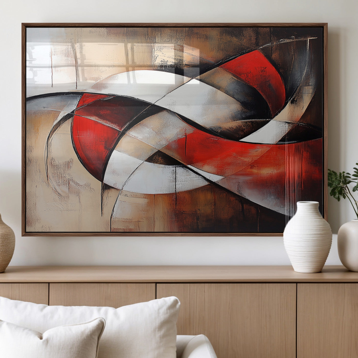 MGV-FP-60X30-3P - Abstract Wall Art - Modern Red and White Canvas Wall Art Print - Bold Geometric Abstract Canvas for