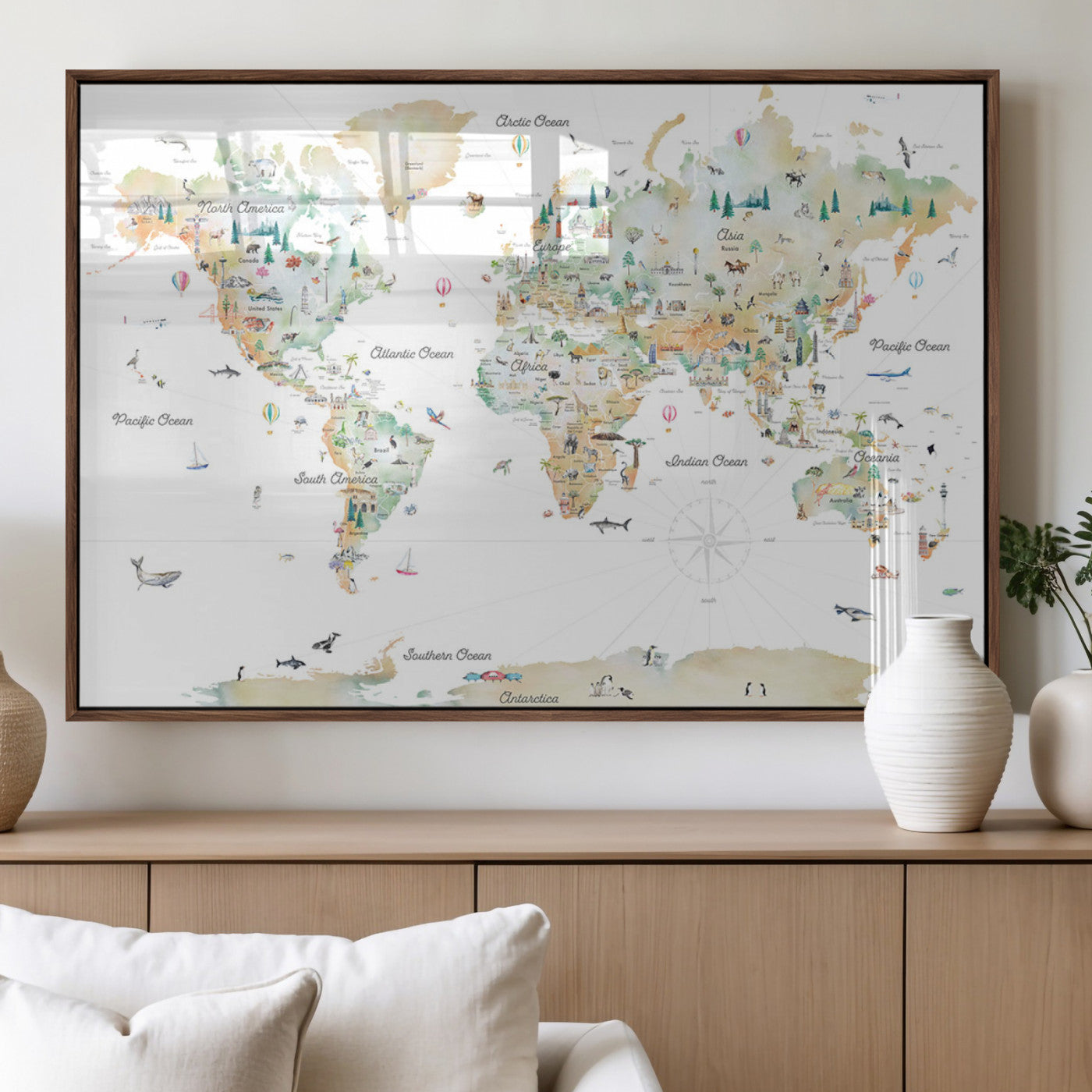 MGV-FP-36X24-3P - Push Pin World Map Canvas Print – Framed Wall Art for Couples to Track Their Travels – Anniversary