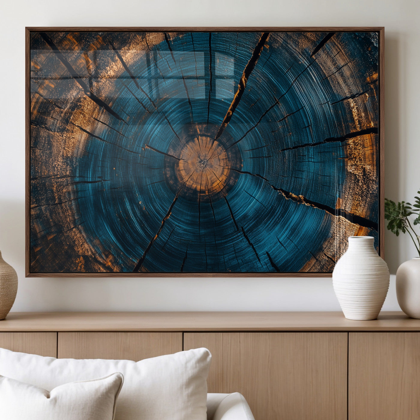 MGV-FP-60X30-3P - Abstract Tree Rings Wall Art Canvas Print - Wood Grain Rings Artwork Print - Nature Woodland Modern