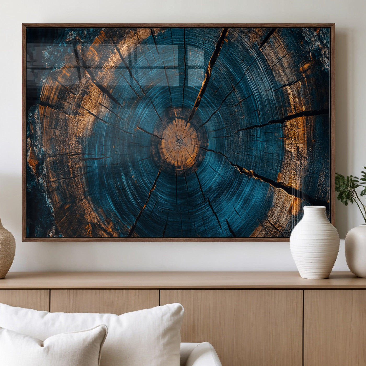 MGV-FP-36X24-3P - Farmhouse Wall Art - Abstract Tree Rings Canvas Wall Art Print, Framed Wood Grain Rings Artwork