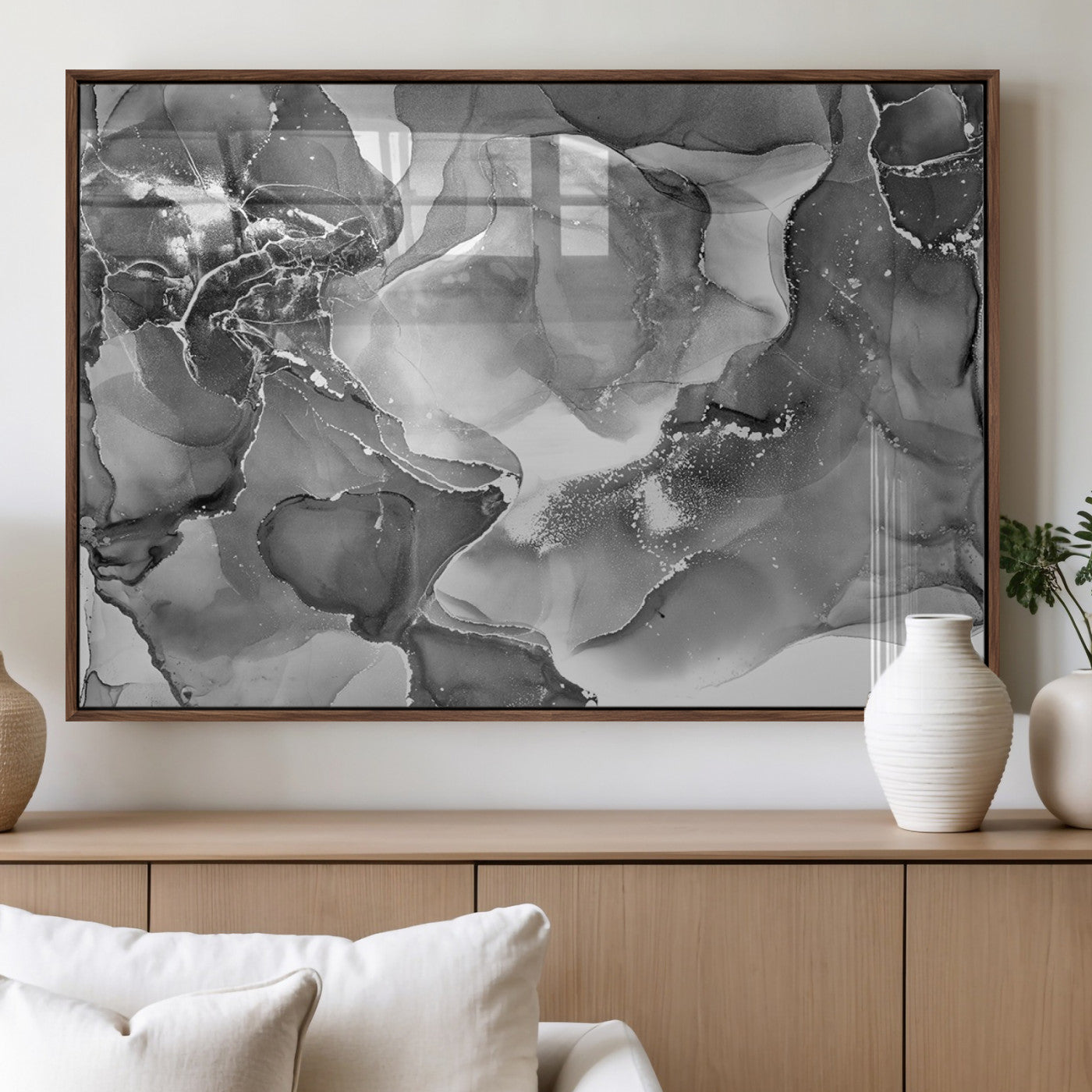 MGV-FP-60X30-3P - Black White Abstract Canvas Wall Art - Fluid Ink Artwork - Modern Luxury Wall Decor for Contemporary