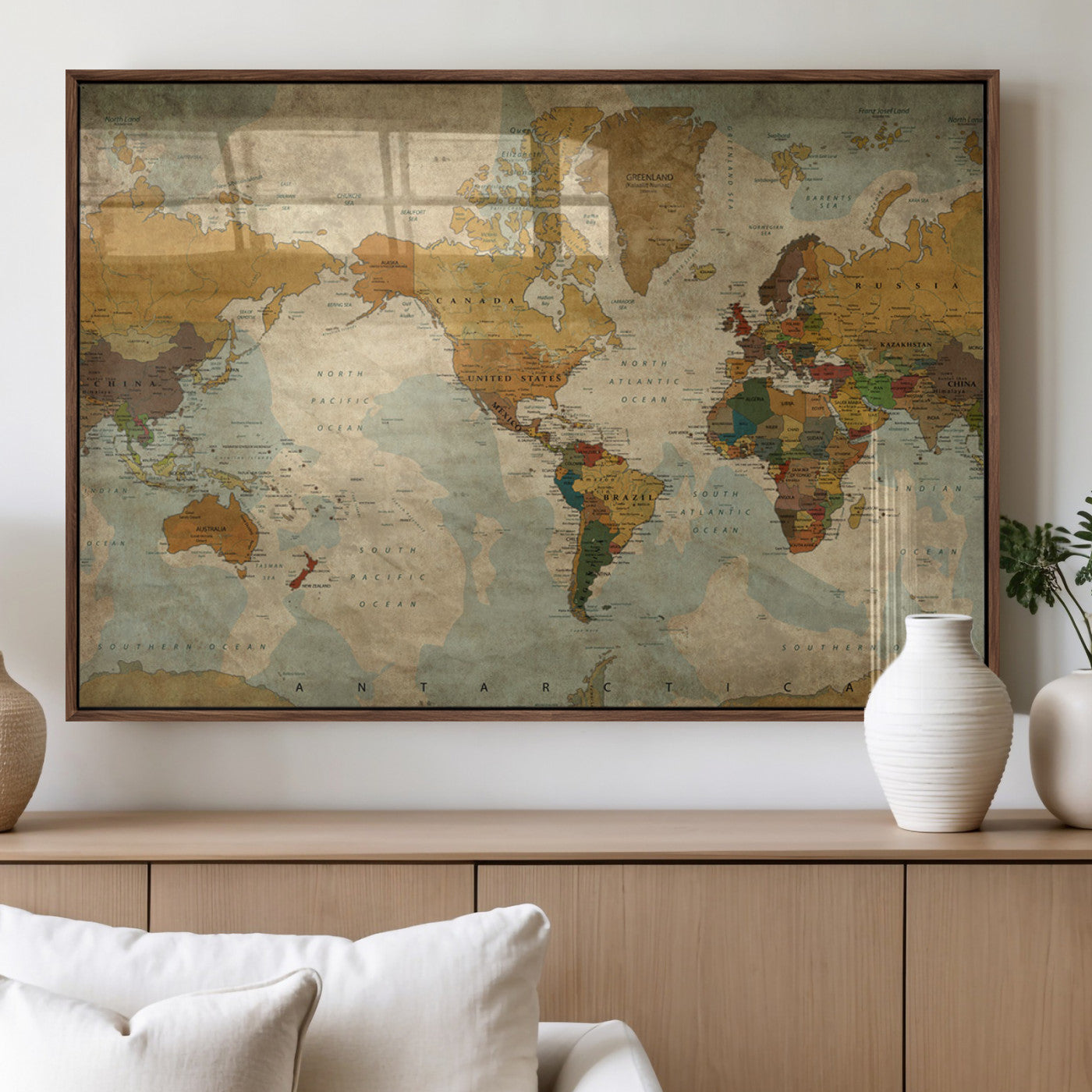 MGV-FP-60X30-3P - Push Pin World Map Canvas Print – Framed Wall Art for Couples to Track Their Travels – Anniversary