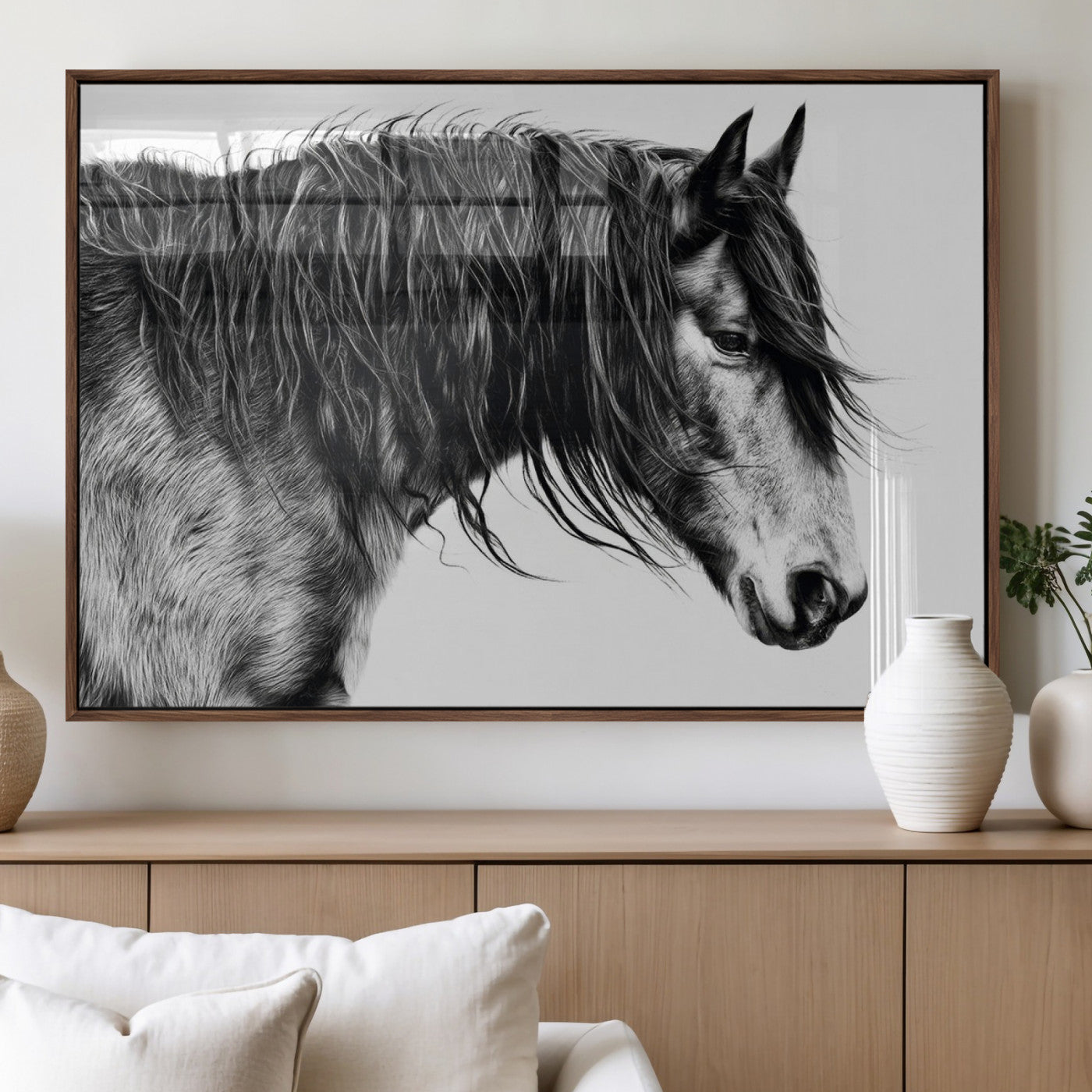 MGV-FP-60X30-3P - Black Horse Wall Art Canvas Print for Farmhouse Decor and Woodland Decoration