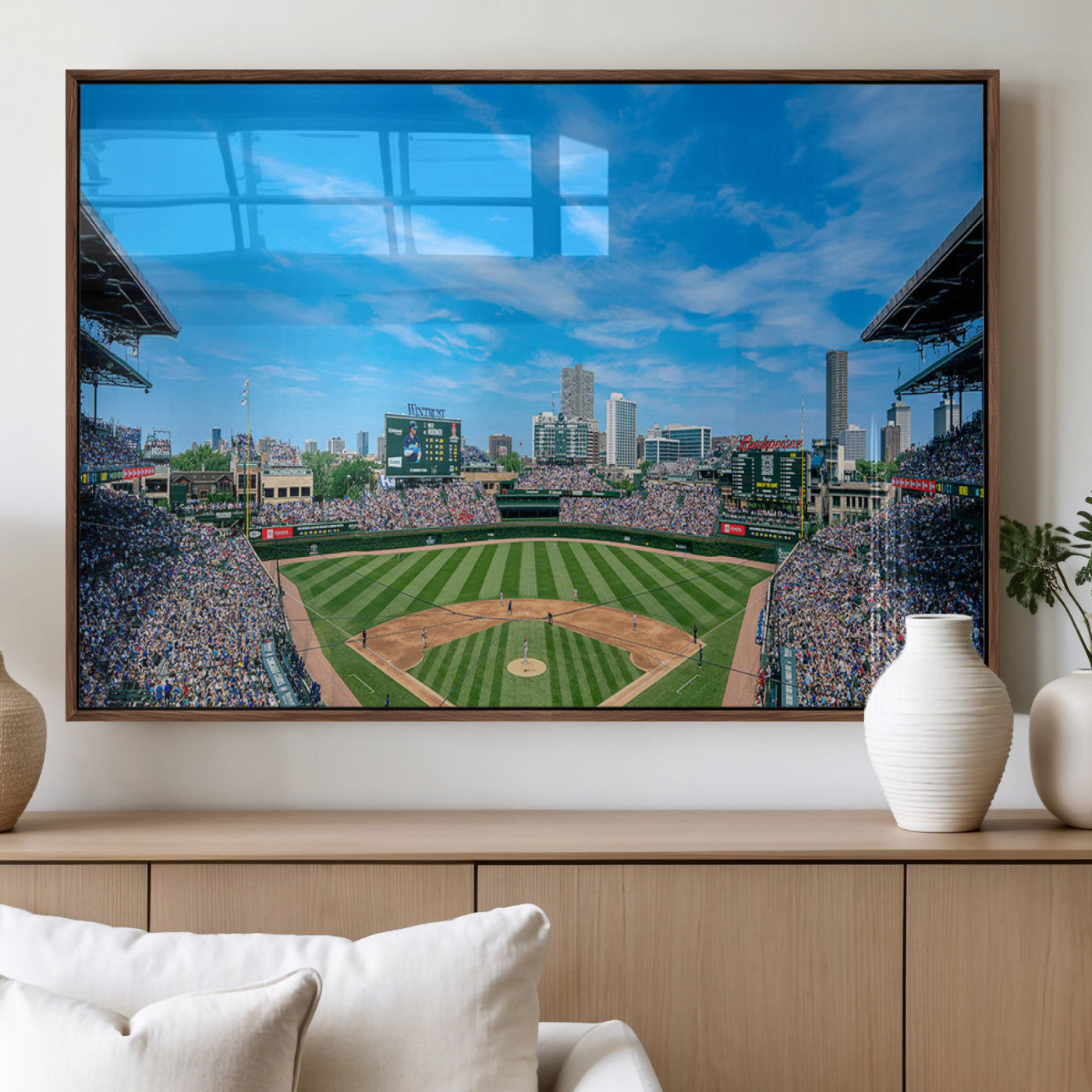 MGV-FP-60X30-3P - Wrigley Field Chicago Cubs Panoramic Art Multi Piece Canvas - Iconic Baseball Stadium Print for