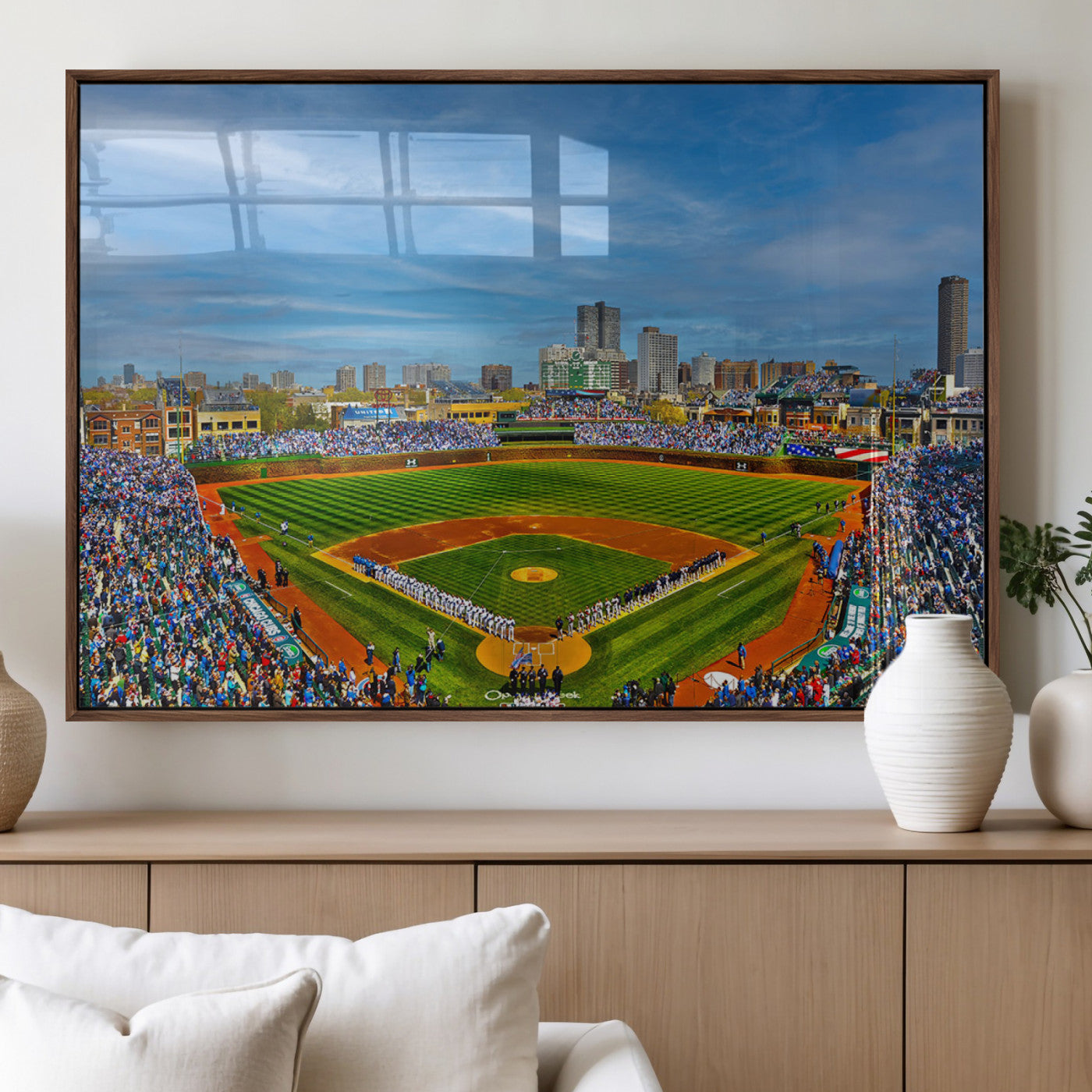 MGV-FP-60X30-3P - Wrigley Field Chicago Cubs Panoramic Multi Piece Canvas Wall Art - Iconic Baseball Stadium Canvas