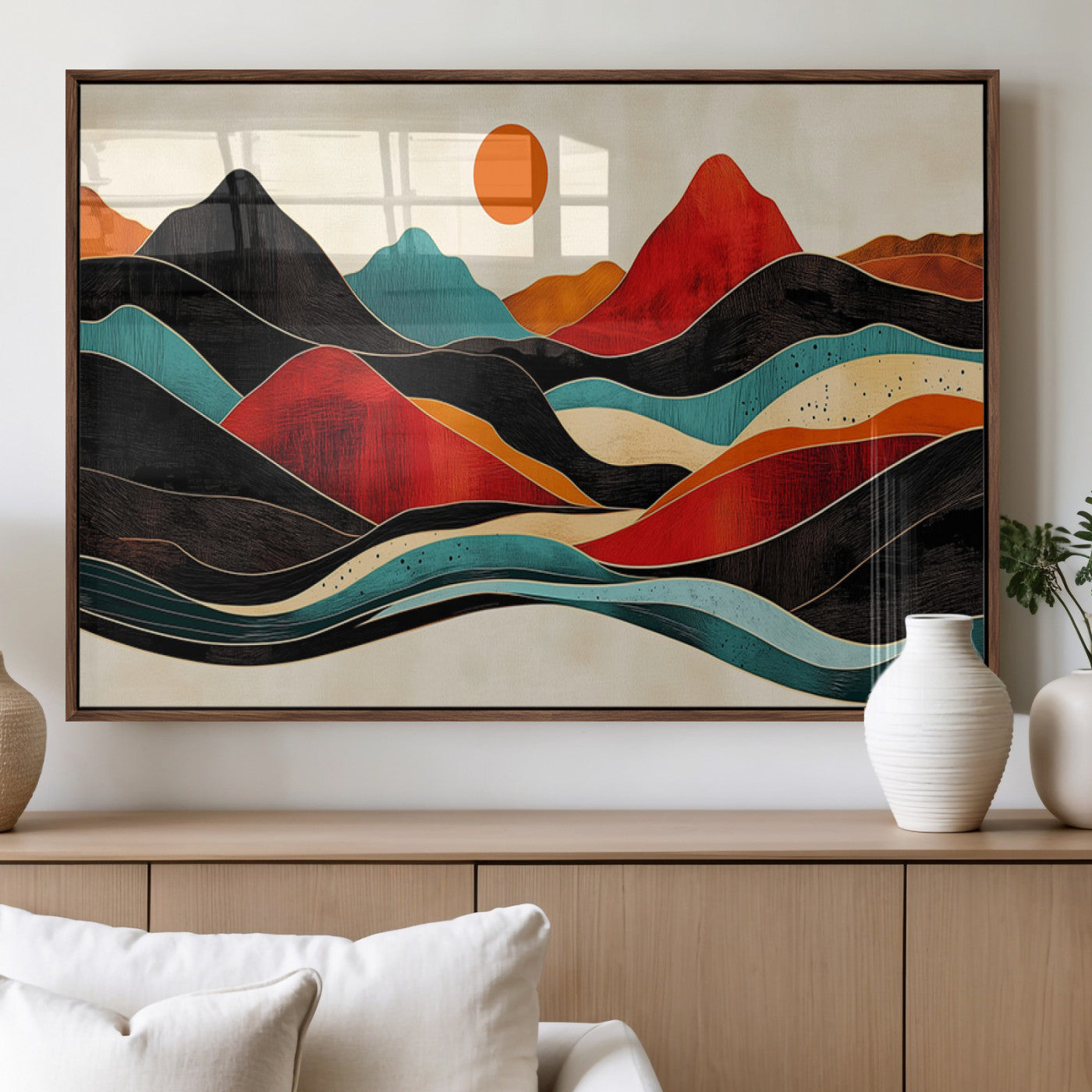 MGV-FP-60X30-3P - Western Wall Decor - Large Triptych Mountain Canvas - Boho Woodland Wall Art Print - Framed