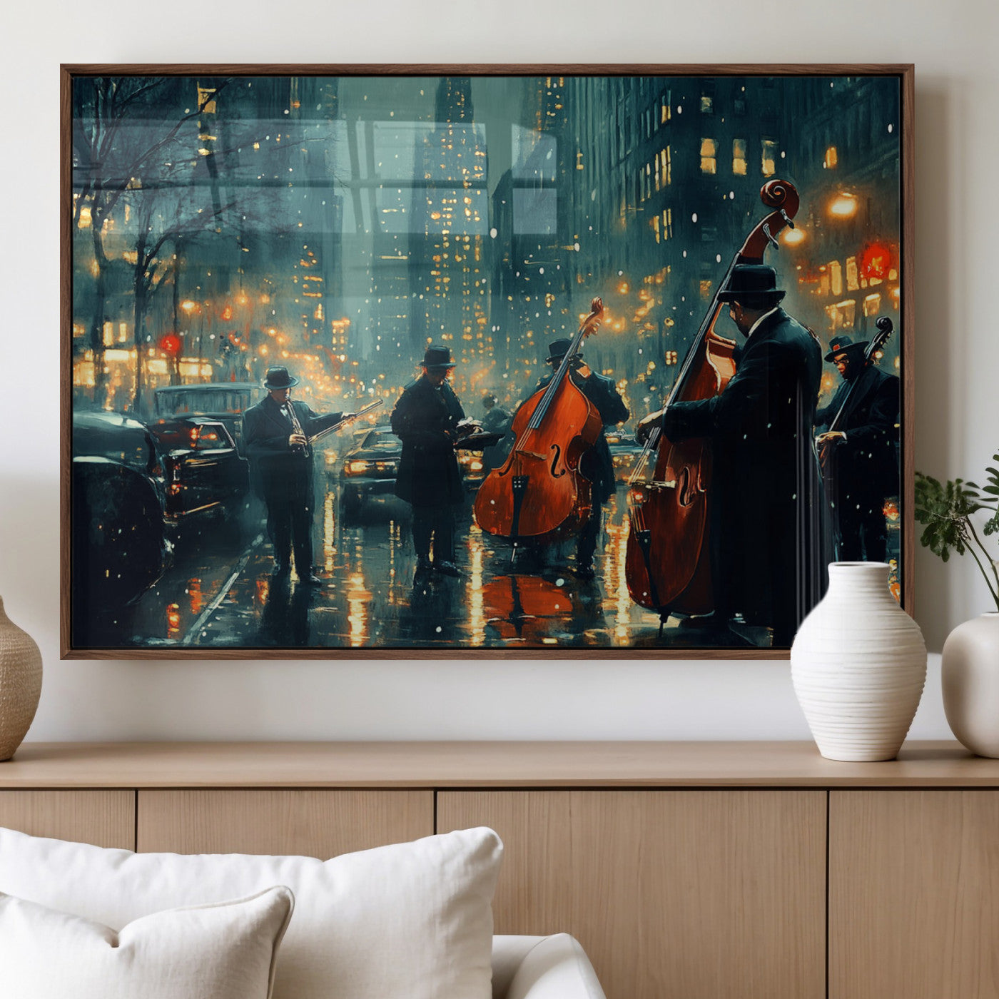 MGV-FP-60X30-3P - African American Jazz Art Print - Framed Abstract Music Canvas - Colorful Instrument Poster for