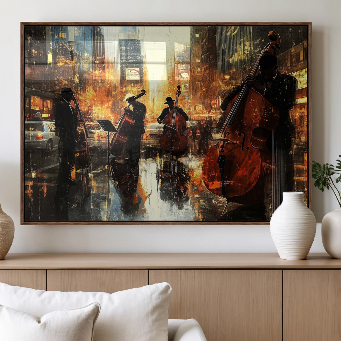 MGV-FP-60X30-3P - African American Abstract Jazz Wall Art - Framed Abstract Music Canvas - Colorful Instrument Canvsa