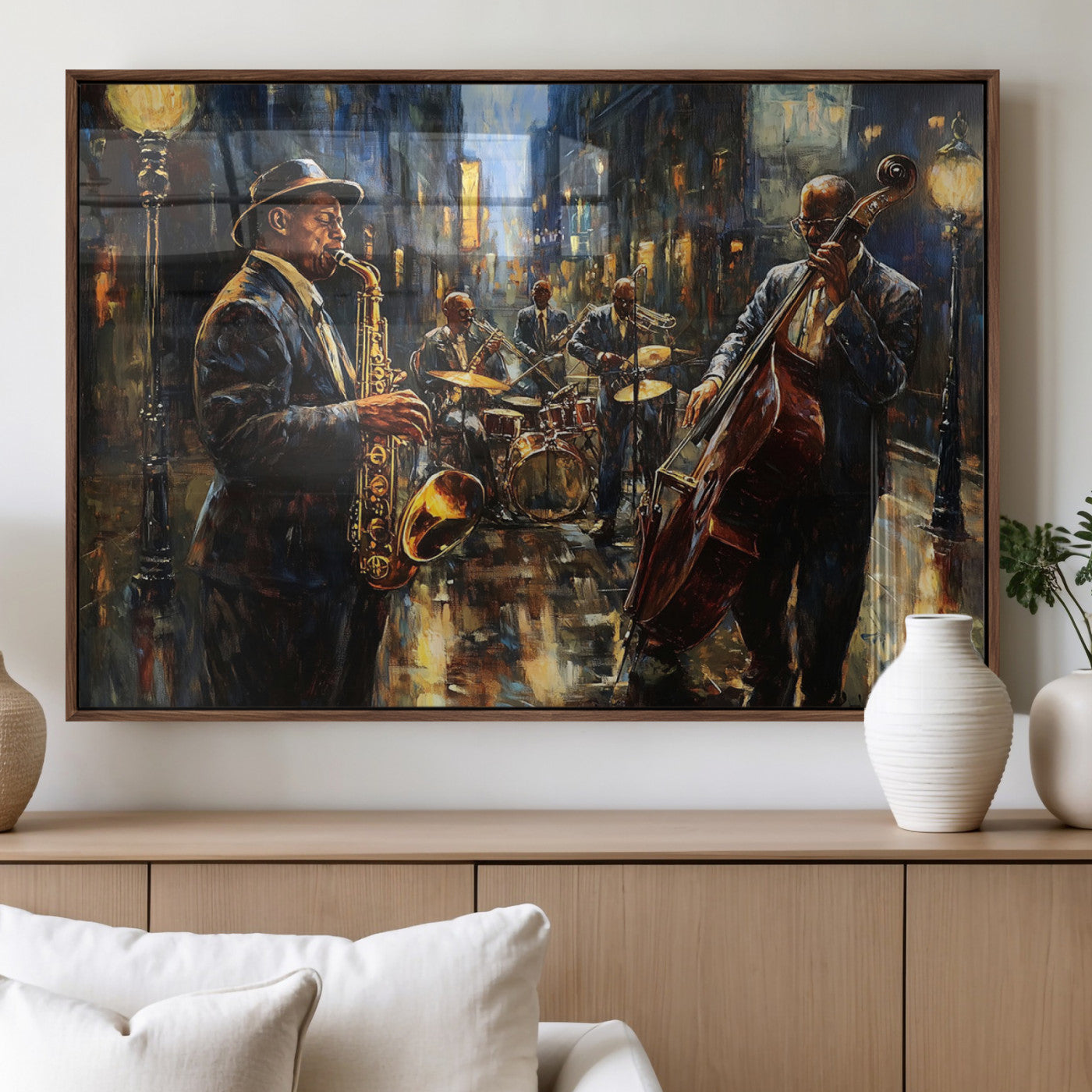 MGV-FP-60X30-3P - Jazz Canvas Wall Art Print - Abstract African American Music Art - Framed Posters for Living Room or