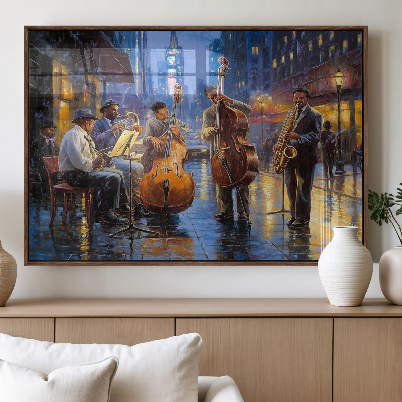 MGV-FP-60X30-3P - Colorful Jazz Wall Art - African American Music Canvas Print - Framed Abstract Music Poster for Home