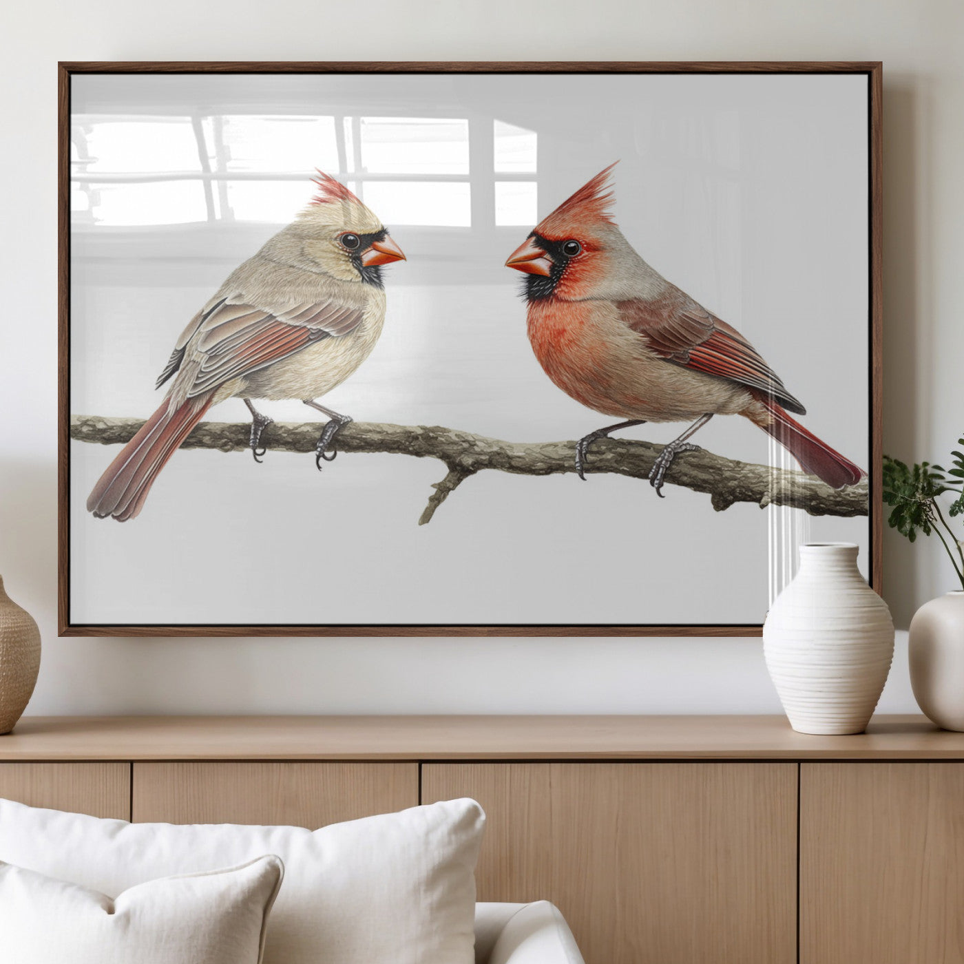 MGV-FP-60X30-3P - Cardinal Canvas Wall Art - Male and Female Cardinal Print - Nature-Inspired Bird Wall Decor for Home