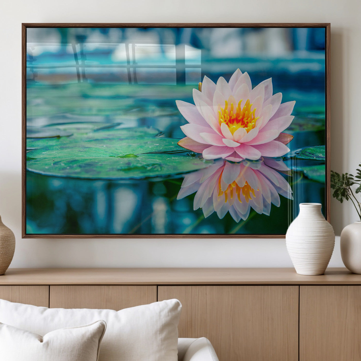 MGV-FP-60X30-3P - Lotus Flower Wall Art Canvas Print, Water Lily Large Wall Art Canvas Print for Yoga Room Decor,