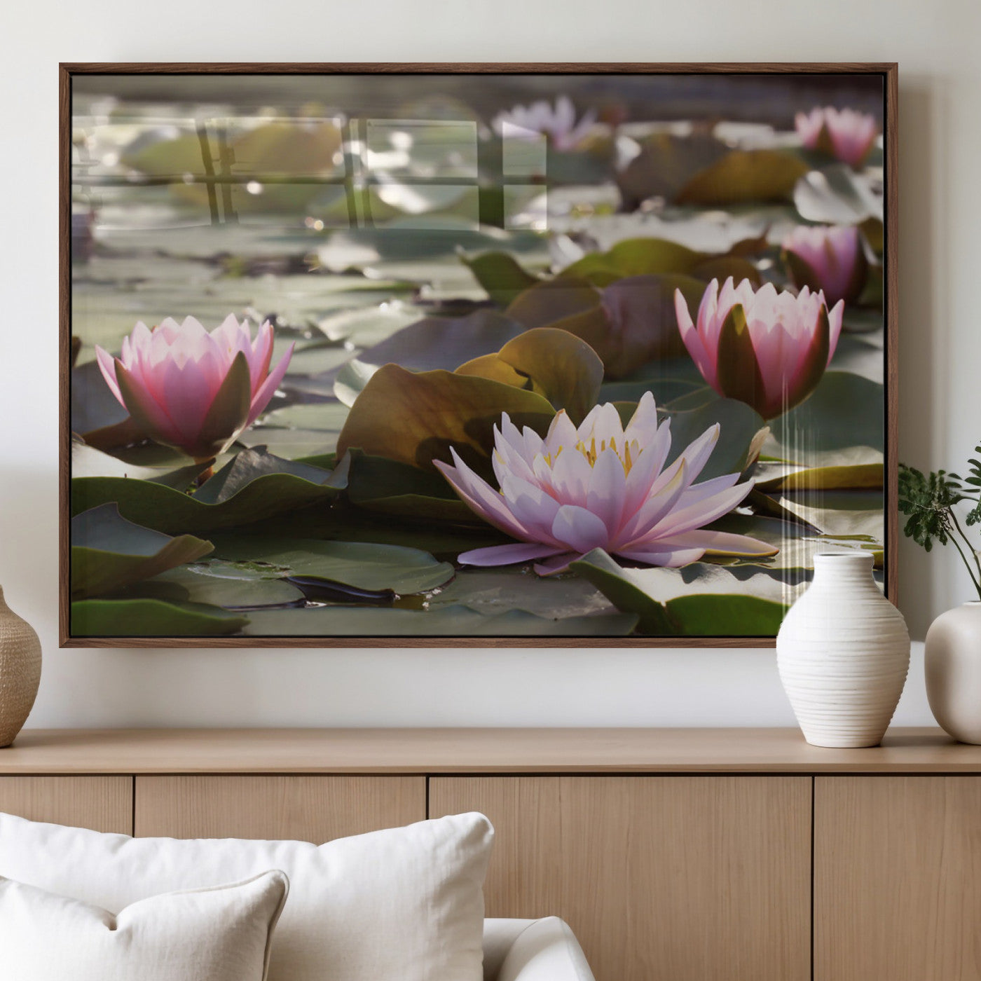 MGV-FP-60X30-3P - Lotus Flower Wall Art Canvas Print, Water Lily Large Wall Art Canvas Print for Yoga Room Decor,