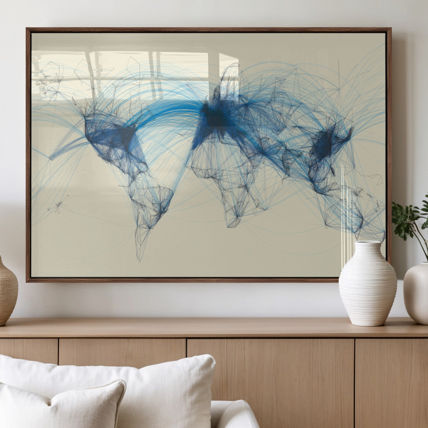MGV-FP-36X24-3P - Flight Routes Map art Air Traffic Avi World Map with Blue Connections Canvas Wall Art – Modern