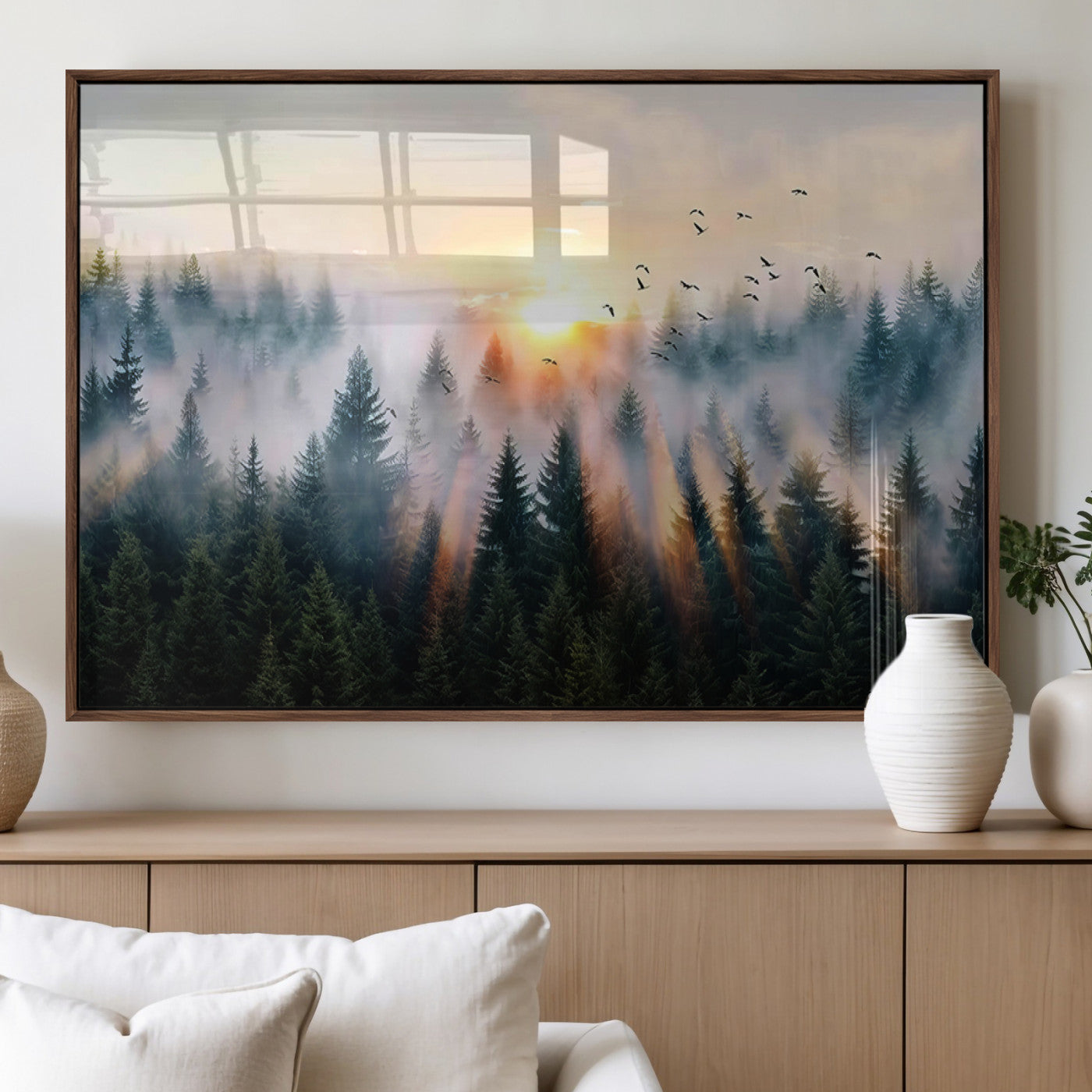 MGV-FP-60X30-3P - Abstract Forest Wall Art - Serene Nature Canvas Print with Misty Forest Design for Modern Home or