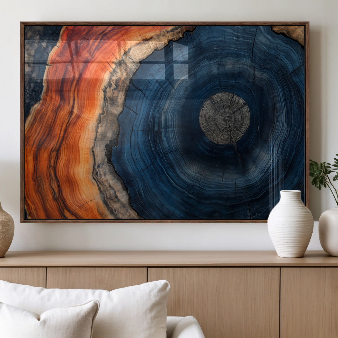 MGV-FP-36X24-3P - Tree Rings Wall Art Canvas Print, Rustic Wood Print, Framed Natural Texture Art Print, Wood Grain