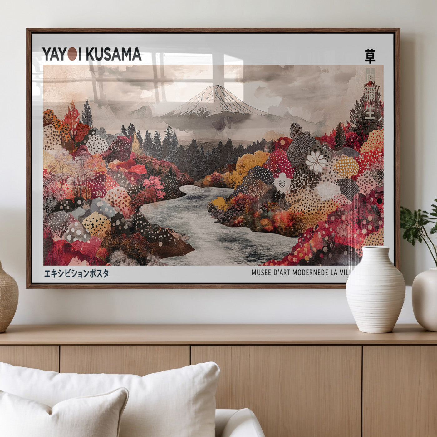 MGV-FP-60X30-3P - Yayoi Kusama Wall Art Canvas Print, Framed Large Abstract Art Picture Print, Kusama Polka Dot Perfect Minimalist Decor Artwork