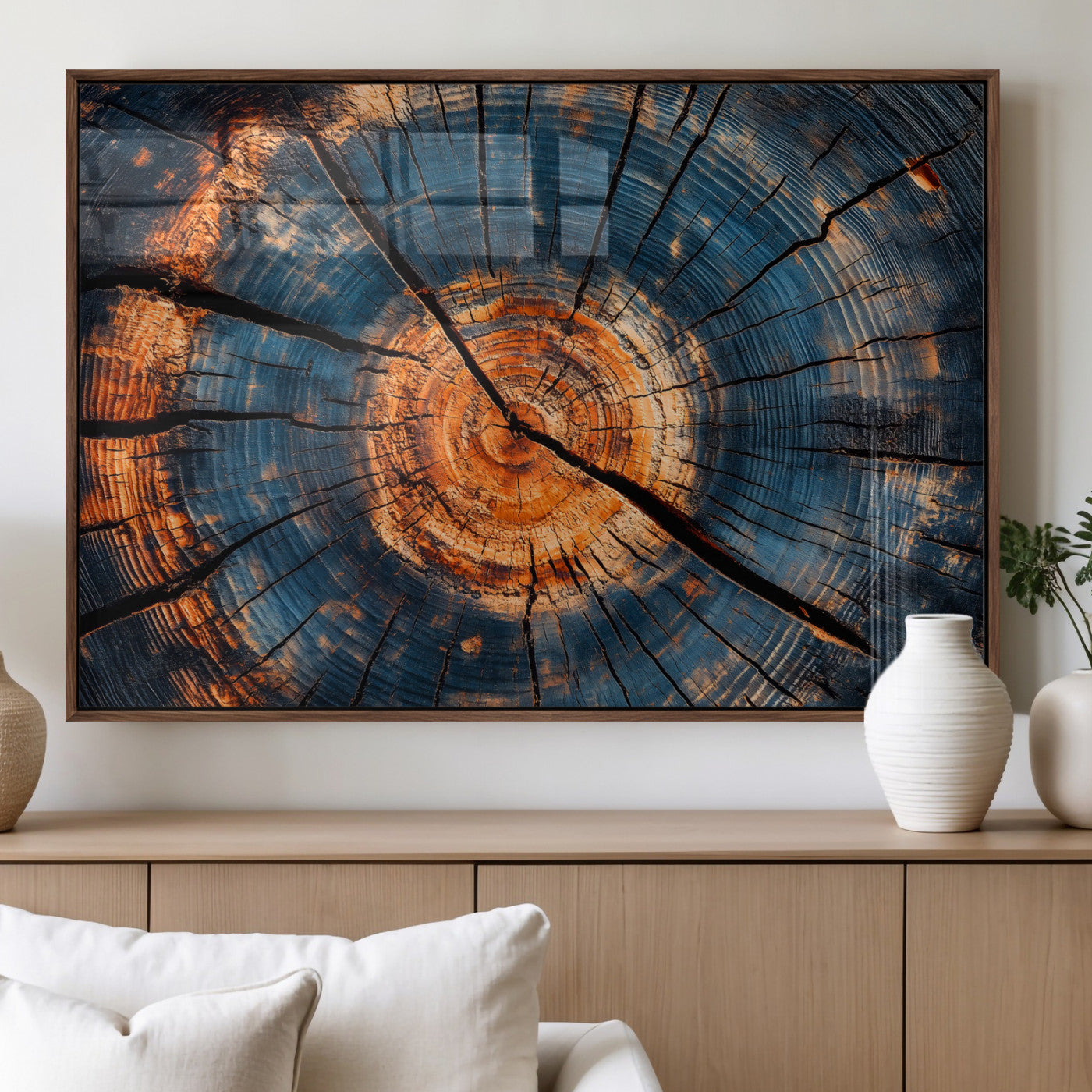 MGV-FP-36X24-3P - Burnt Wood Wall Art Canvas Print, Framed Aged Timber Art Picture Print, Rustic Tree Slice Perfect Rustic Decor Artwork