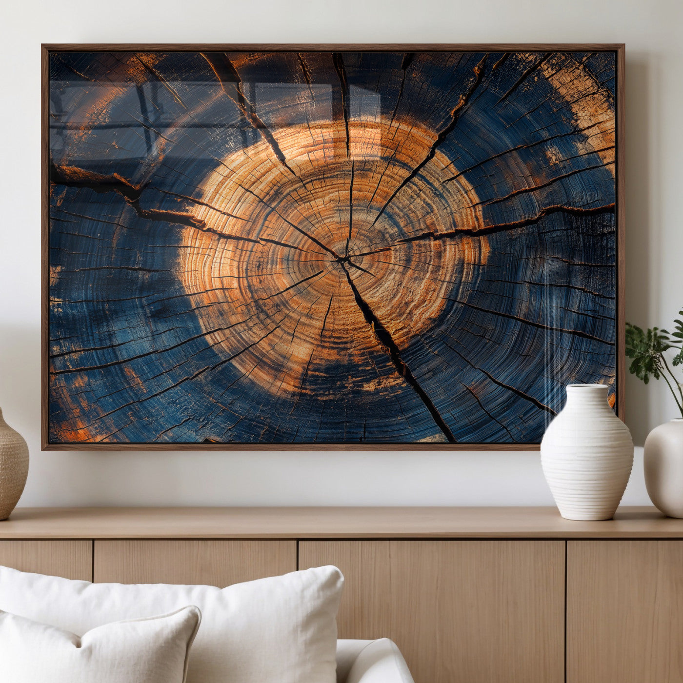 MGV-FP-36X24-3P - Burnt Wood Wall Art Canvas Print, Framed Aged Timber Art Picture Print, Rustic Tree Slice Perfect Rustic Decor Artwork