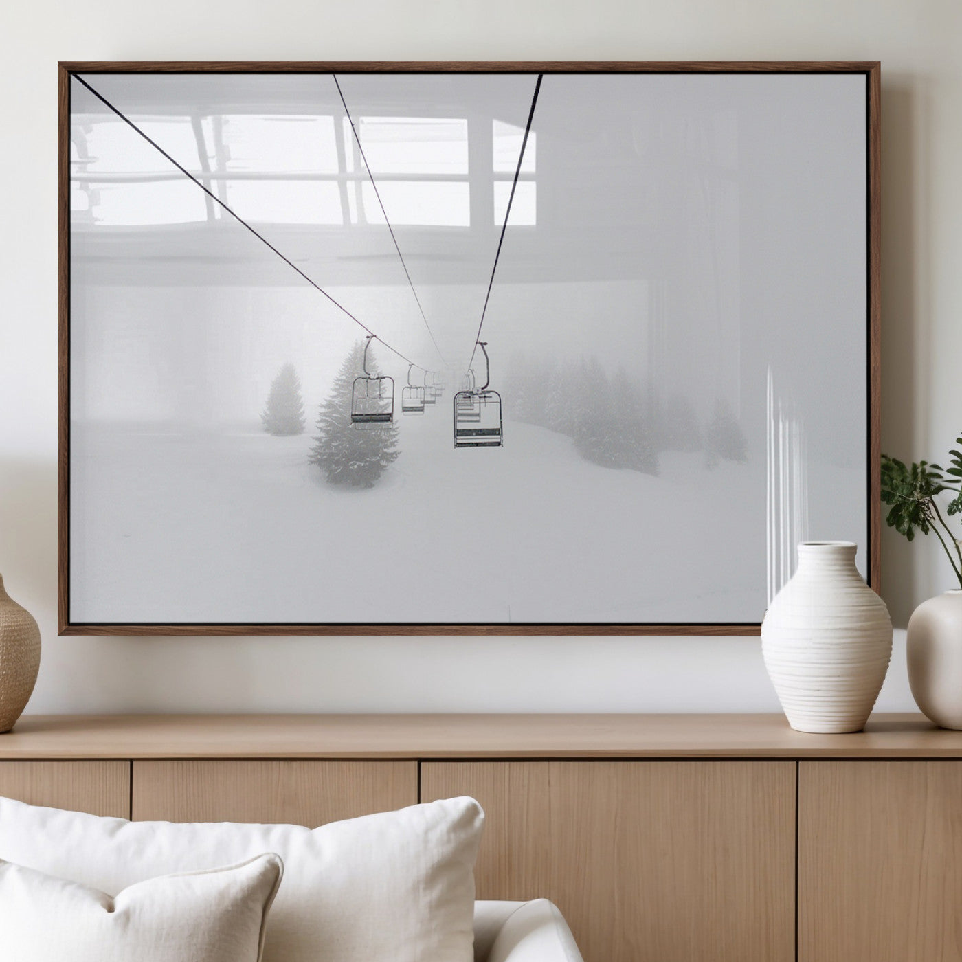 MGV-FP-36X24-3P - Ski Lift Wall Art Canvas Print, Framed Snowy Landscape Art Picture Print, Alpine Adventure Perfect Nordic Minimalist Decor Artwork