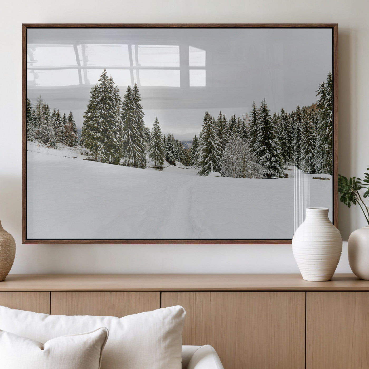MGV-FP-60X30-3P - Frosty Pines Wall Art Canvas Print, Framed Silent Snowfall Art Picture Print, Cozy Cabin Vibes Perfect Nordic Minimalist Decor Artwork