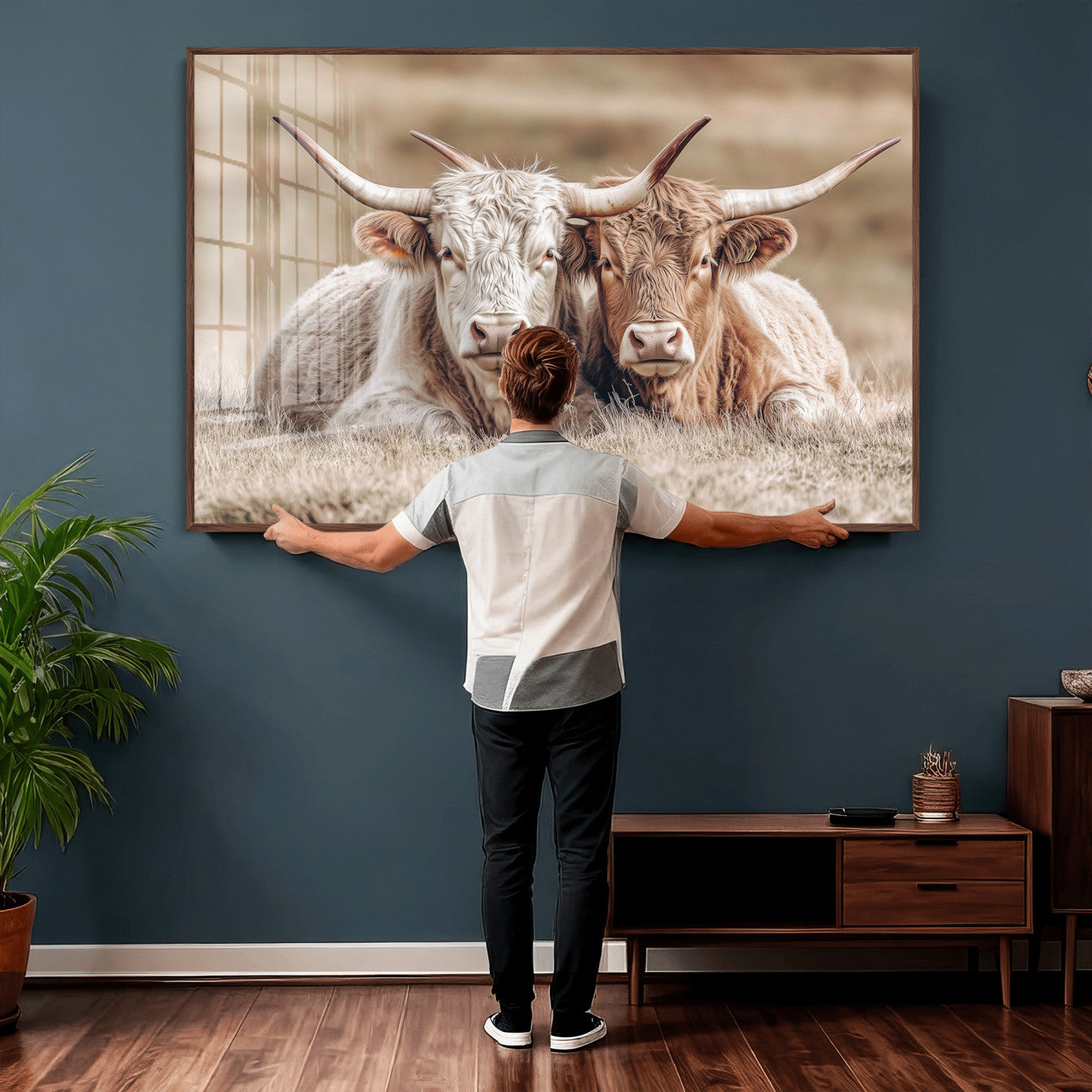 38651722-MGV-CV-36X24 - Highland Cows Meadow Canvas Wall Art – Peaceful Cow Photography Print, Rustic Farmhouse Animal Decor for Country Home, Living Room, Office