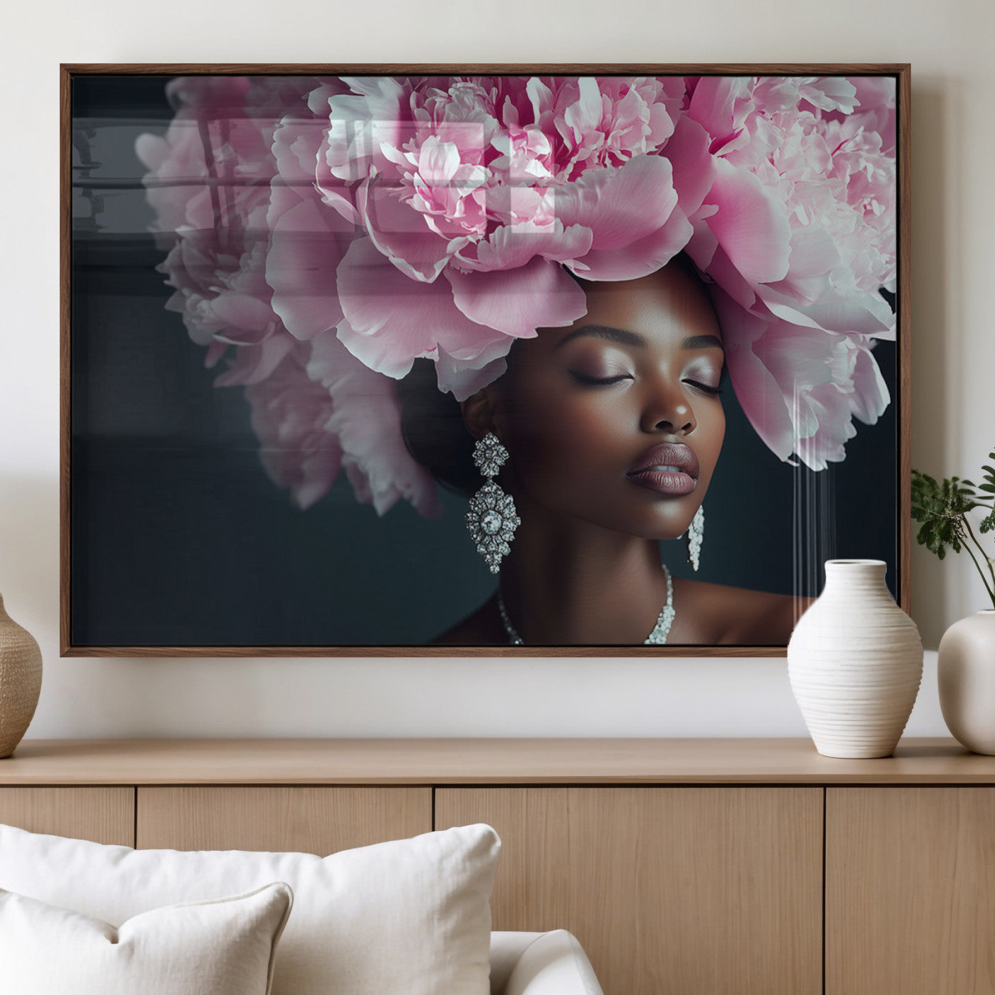 MGV-FP-60X30-3P - Black Beauty Petal Crown Wall Art Print Floral Petal Headpiece, Petal-Inspired Art, Floral Crown
