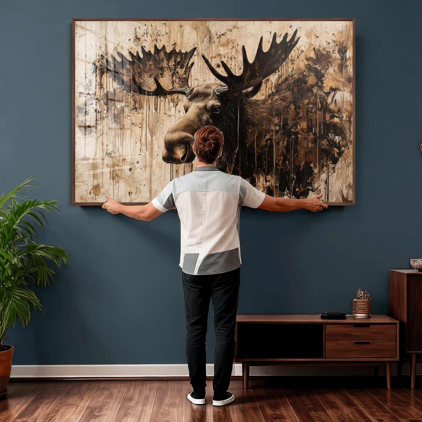 83505059-MGV-CV-36X24 - Moose Canvas Wall Art — Rustic Wildlife Painting Print | Cabin Lodge Decor | Large Animal Wall Art | Moose Gift for Him | Man Cave Art