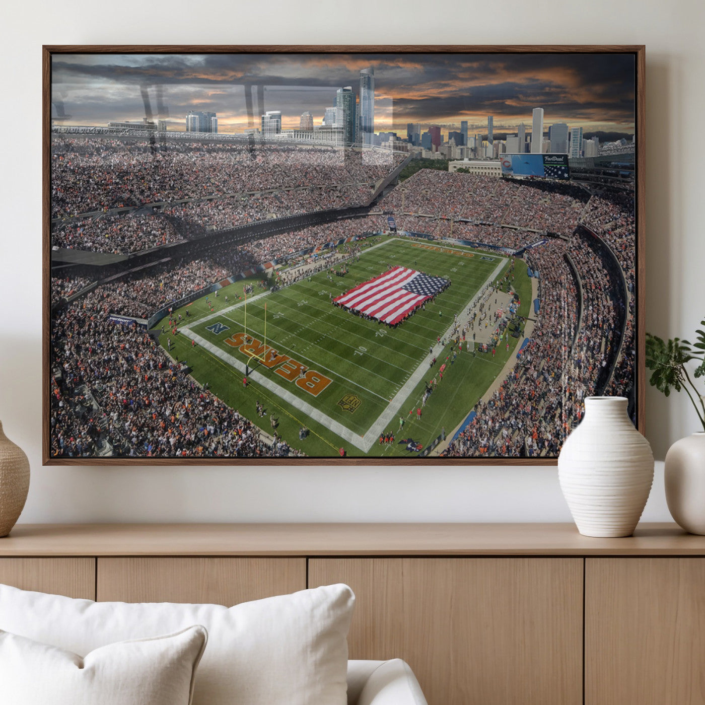 MGV-FP-60X30-3P - Chicago Bears Soldiers Field Wall Art Canvas Print – Framed Football Stadium Artwork for Sports