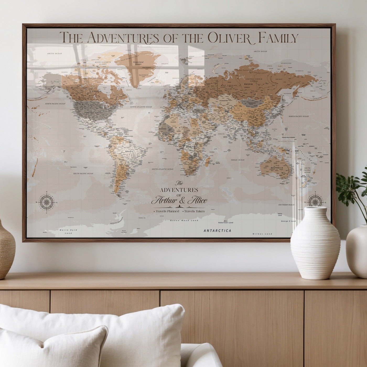 MGV-FP-60X30-3P - World Travel Map with Pins – Push Pin Maps of Where I've Been, Framed Wall Map for Travel Memories,