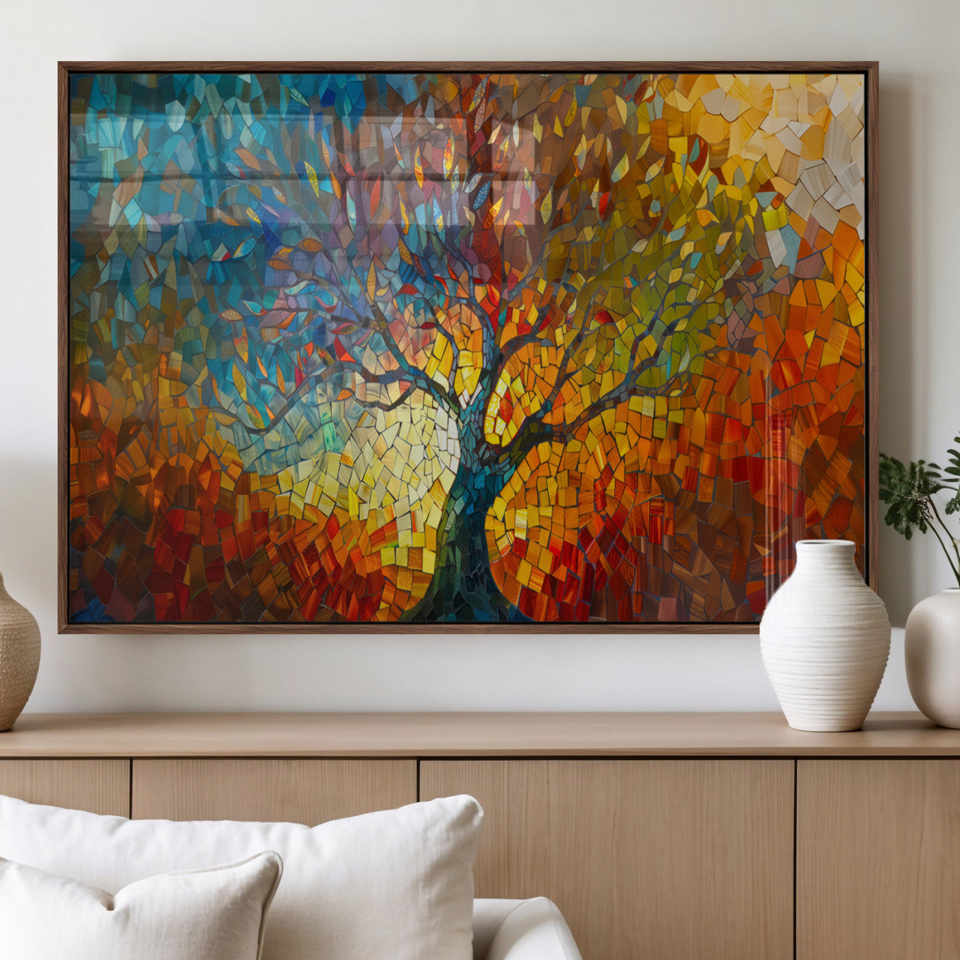 MGV-FP-36X24-3P - Mosaic Tree Canvas Wall Art – Vibrant Abstract Nature Design, Colorful Decor for Living Room, Bedroom, or Creative Spaces